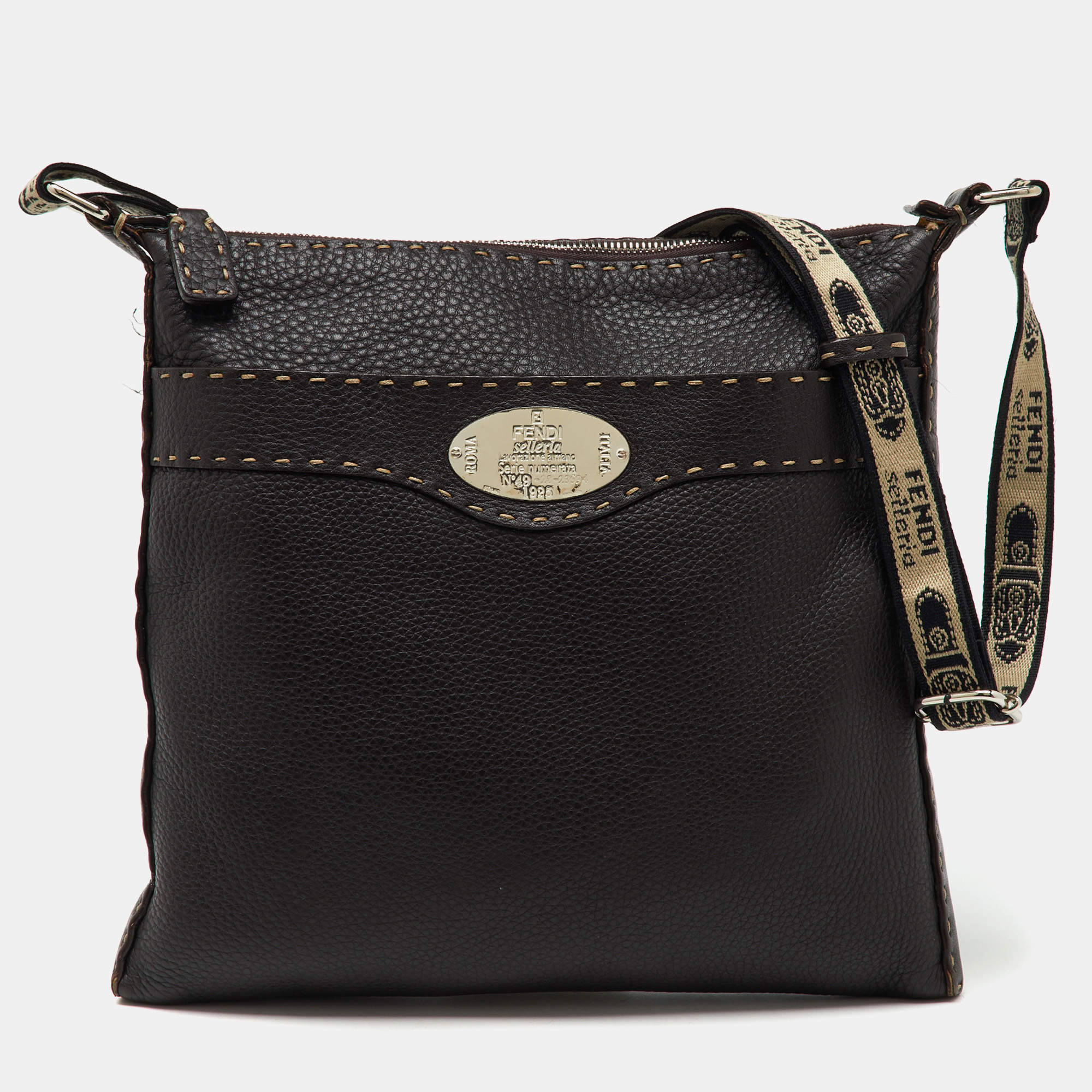Fendi Dark Brown Selleria Leather Messenger Bag