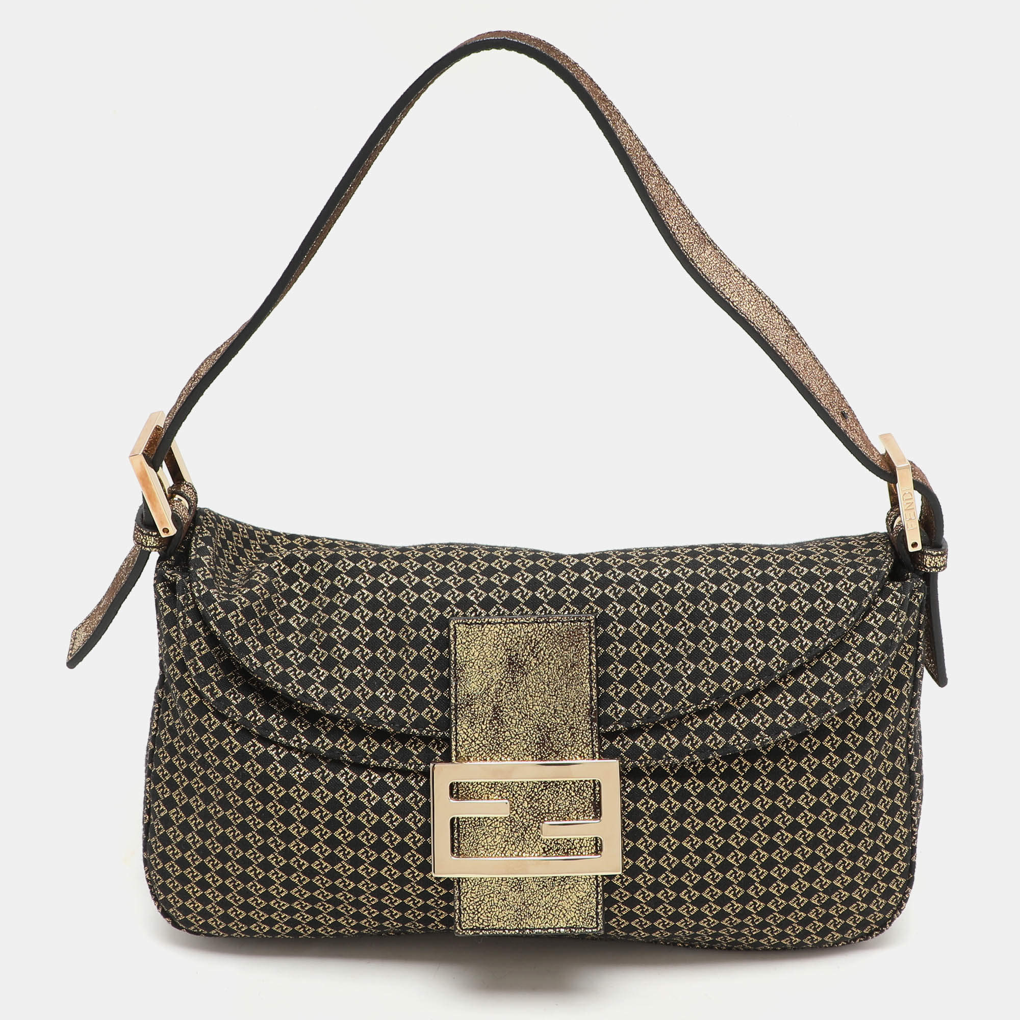 Fendi Gold/Black Printed Fabric and Leather Mama Baguette Bag