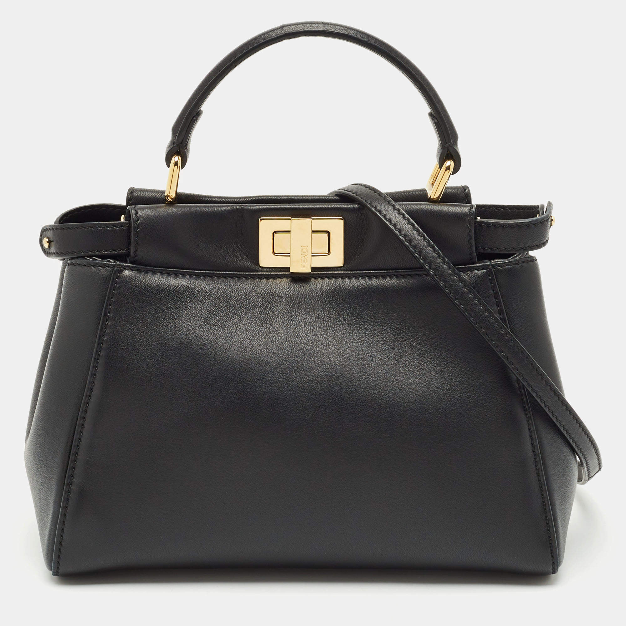 Fendi Black Leather Mini Peekaboo Top Handle Bag