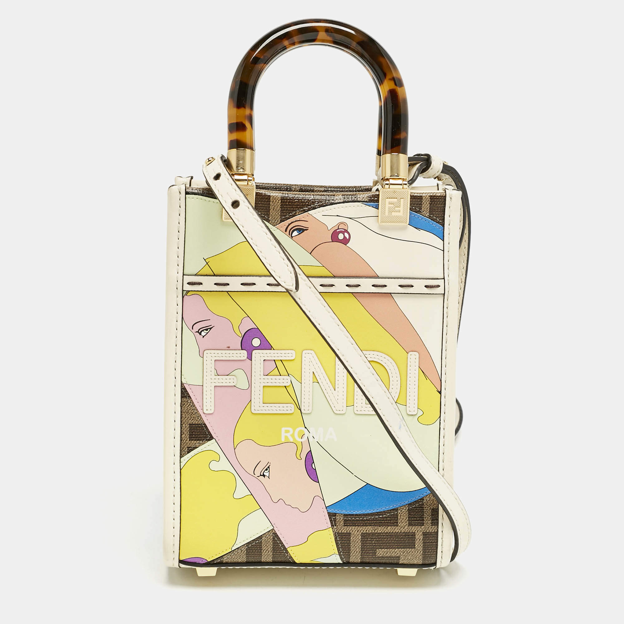 Fendi Multicolor Zucca Coated Canvas and Leather Mini Inlay Sunshine Tote