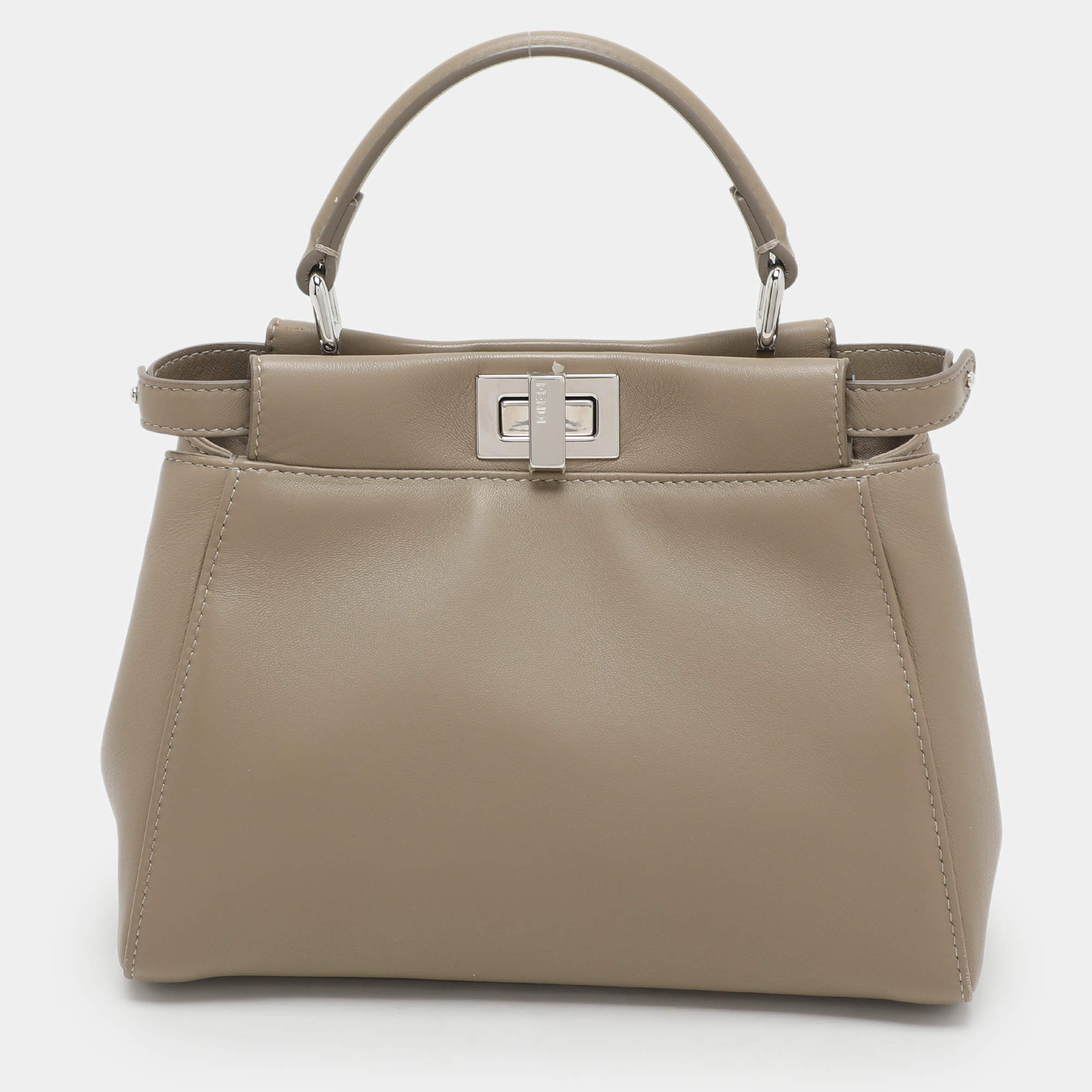 Fendi Beige Leather Mini Peekaboo Top Handle Bag