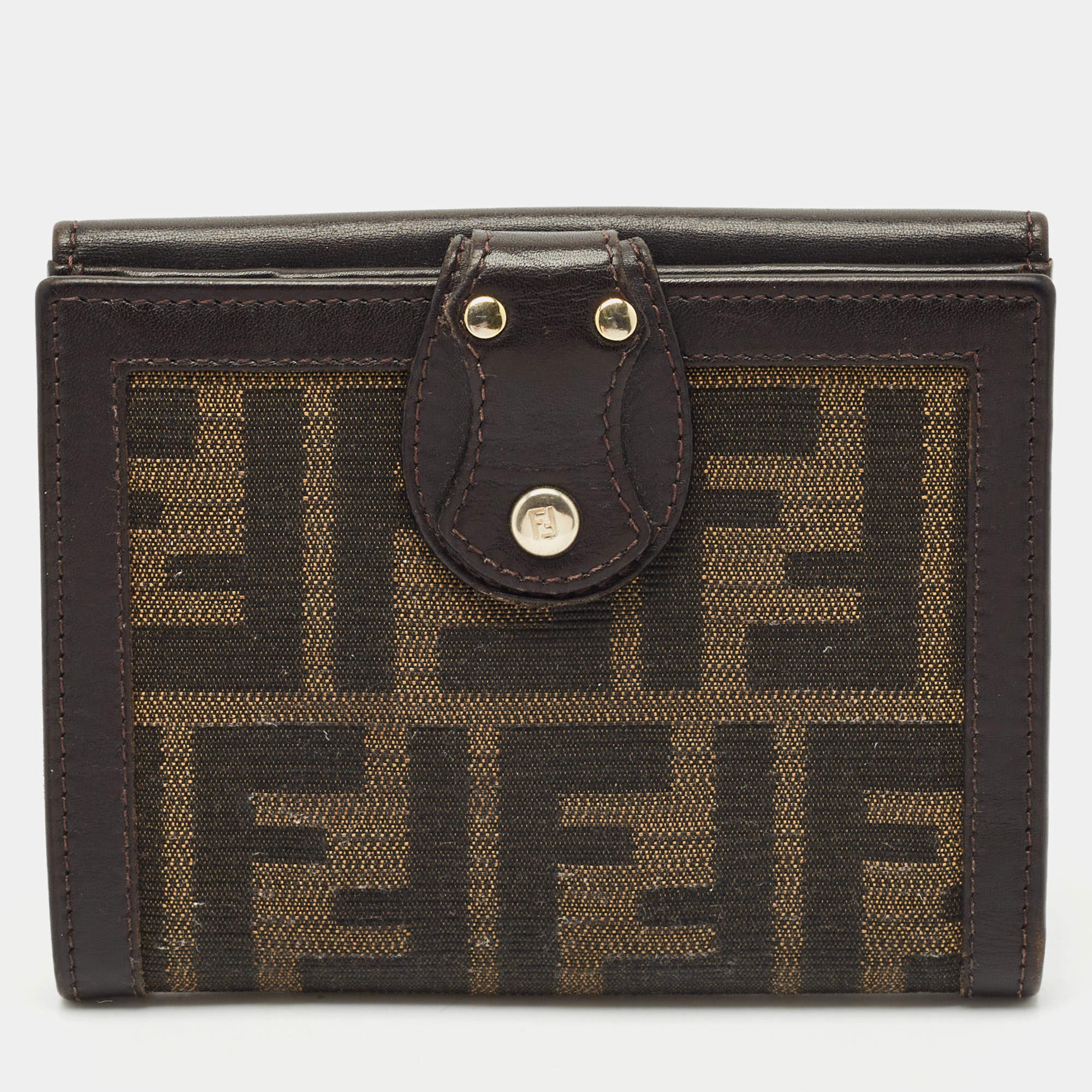Fendi Tobacco Zucca Canvas and Leather French Flap Wallet