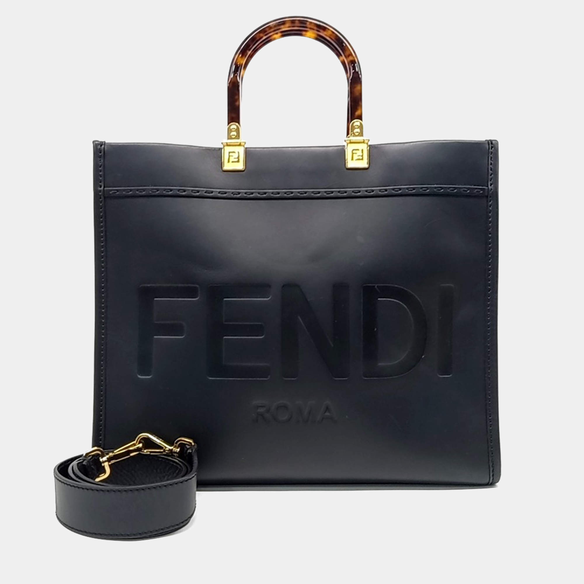 Fendi Black Leather Sunshine Tote Bag