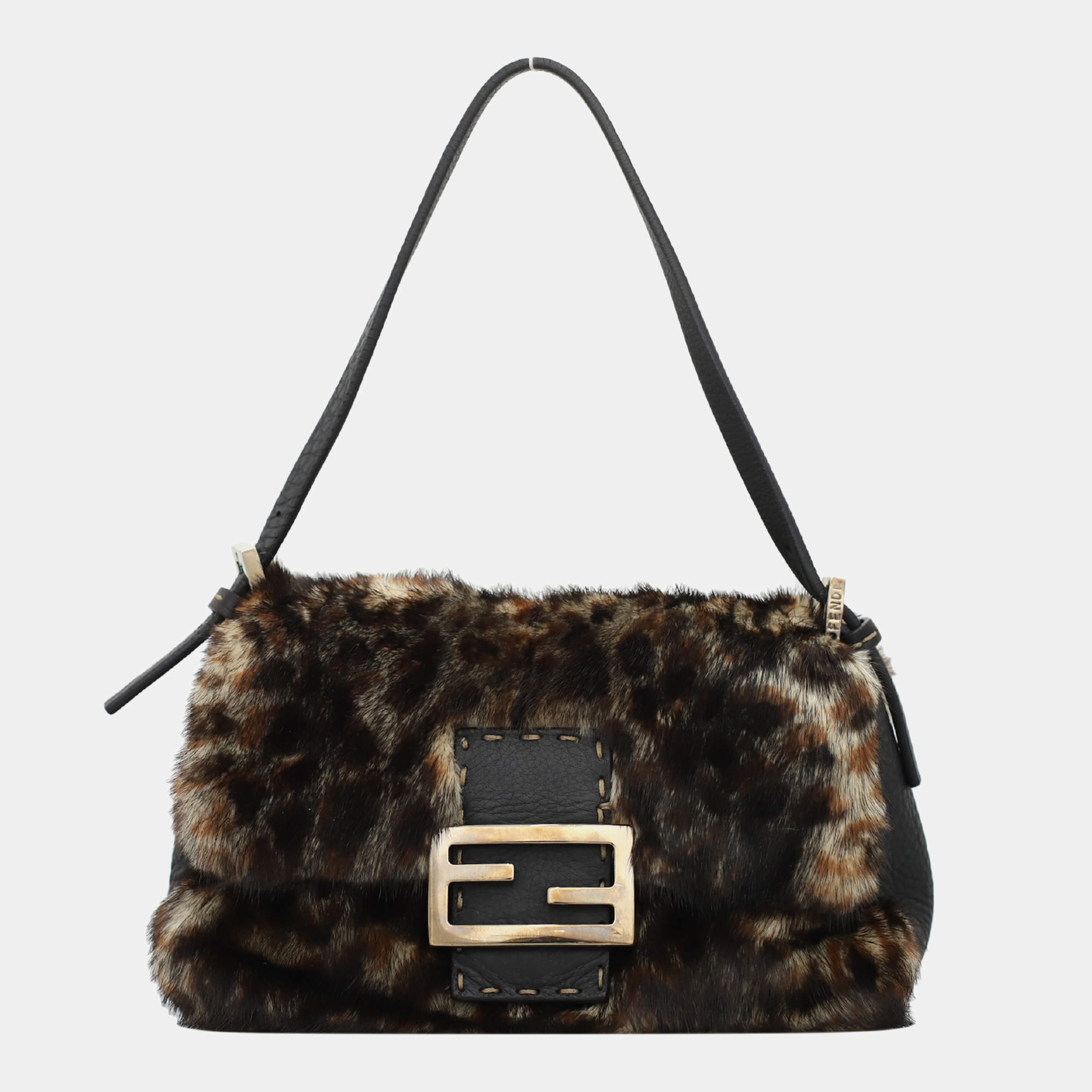 Fendi Brown Selleria Fur Baguette Bag