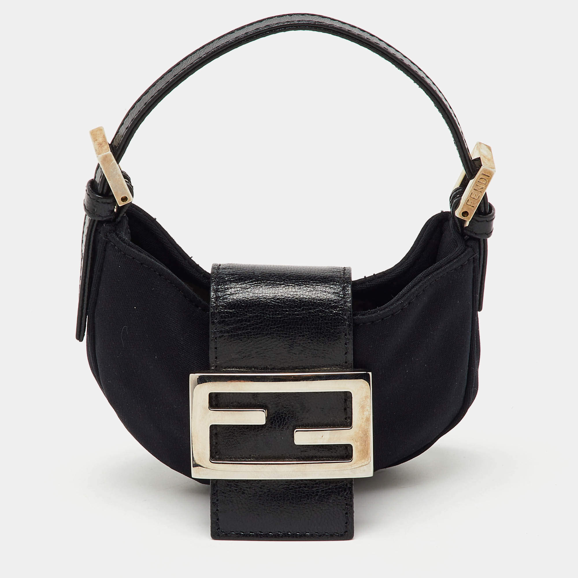 Pre Owned Fendi Black Fabric and Leather Mini Croissant Pochette