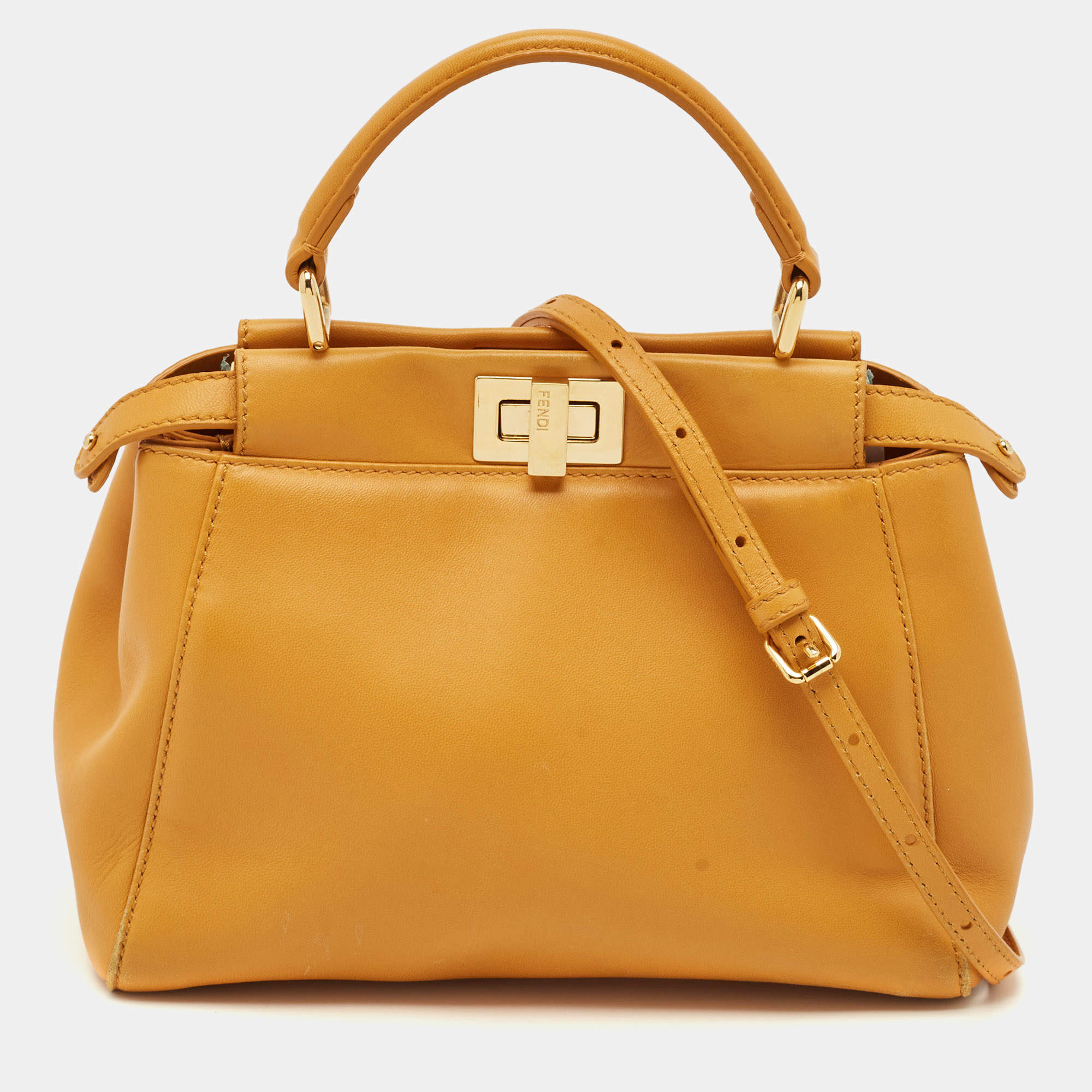 Fendi Yellow Leather Mini Peekaboo Top Handle Bag