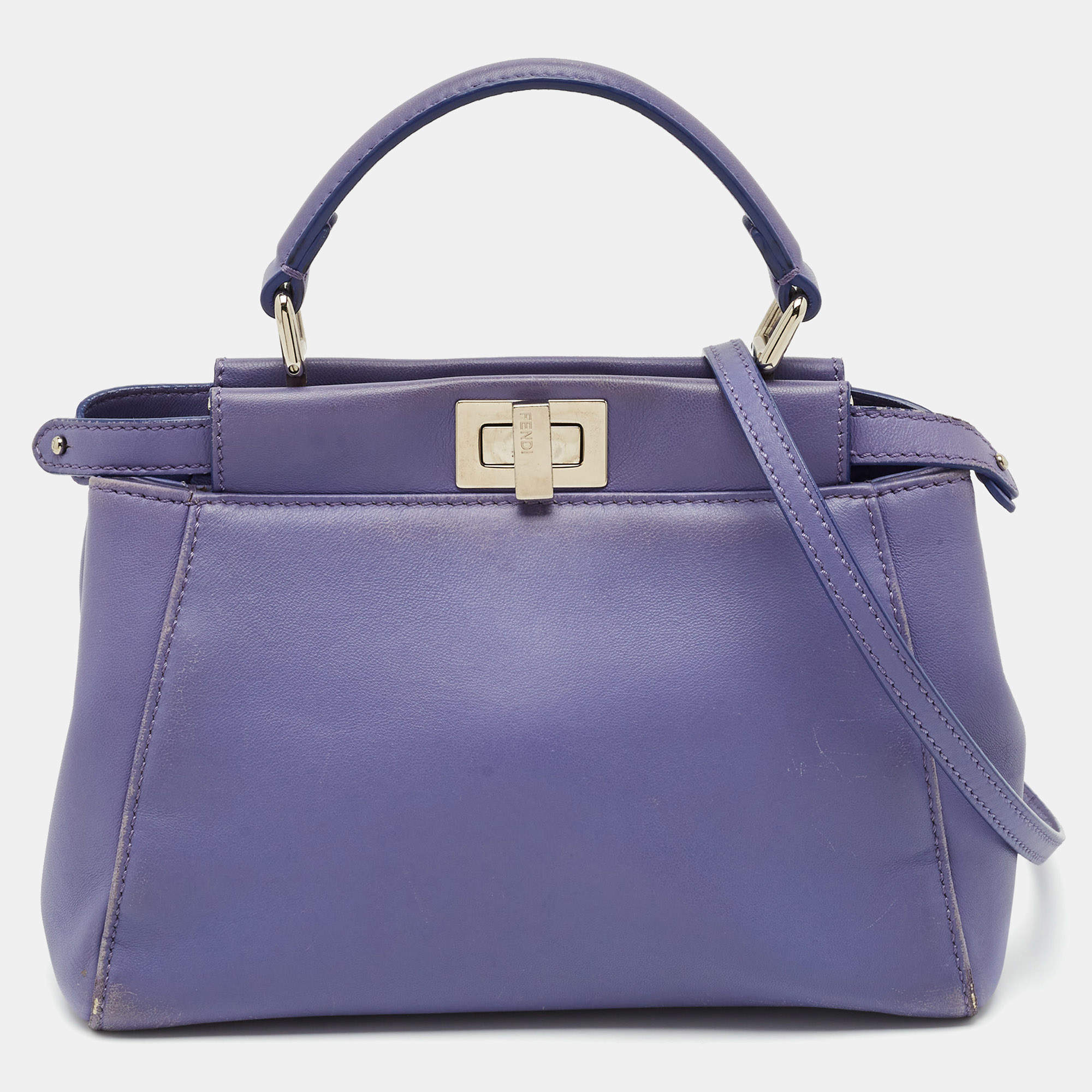Fendi Purple Leather Mini Peekaboo Top Handle Bag