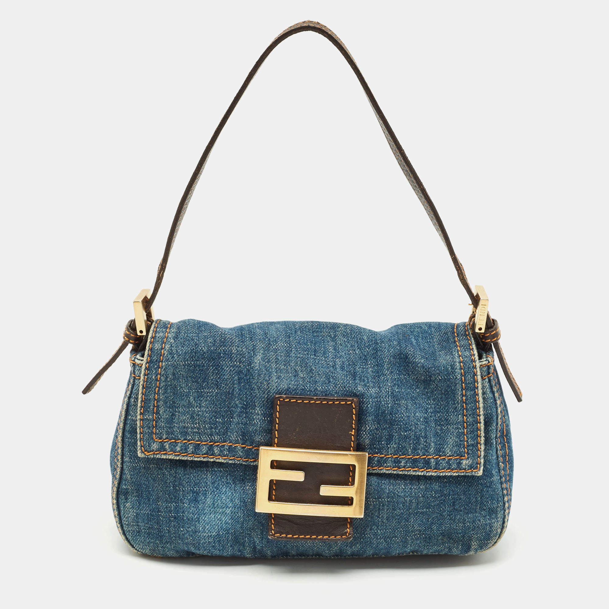 Fendi Blue Denim Mini Mama Baguette Bag
