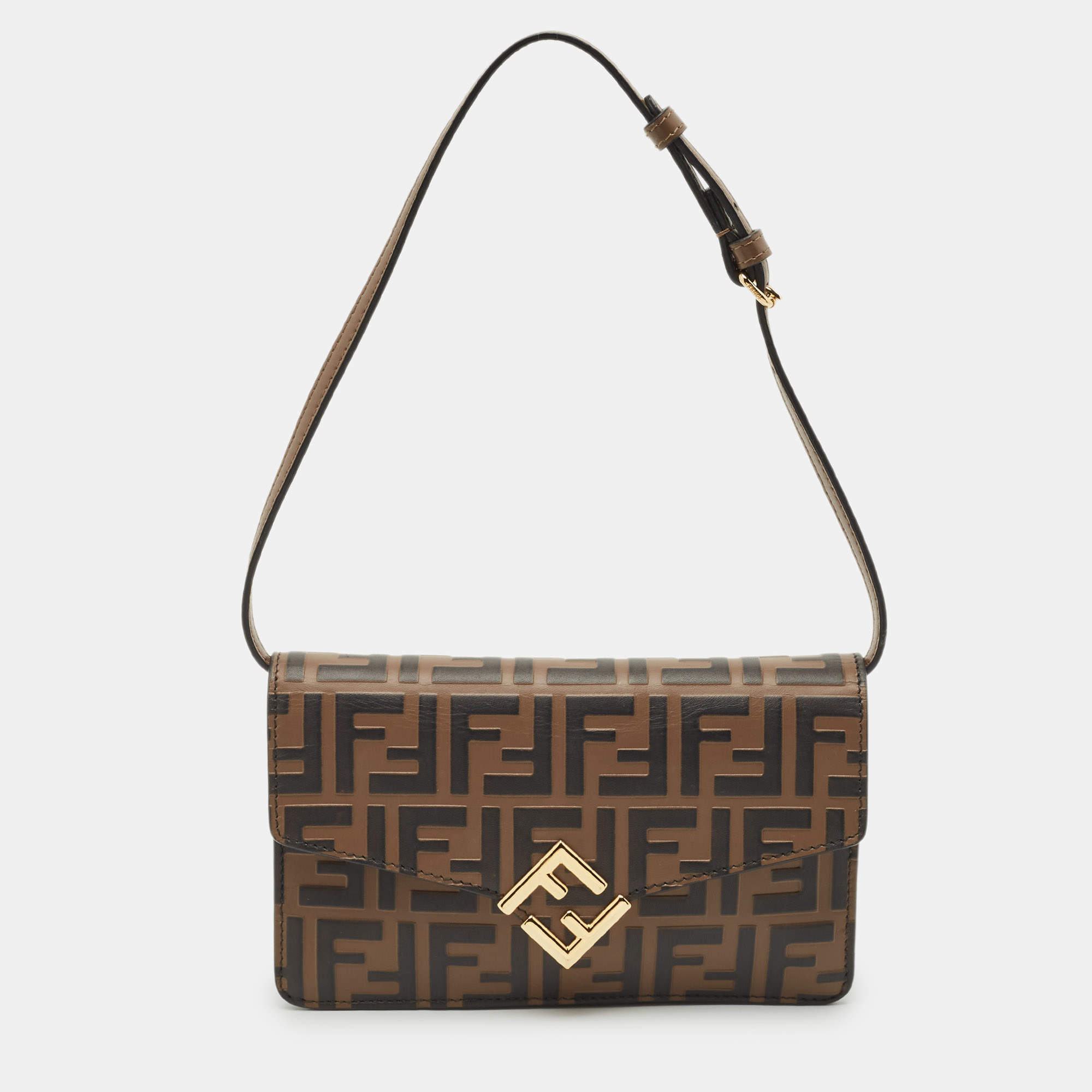 Fendi Tobacco Zucca Leather FF Diamond Wallet On Chain