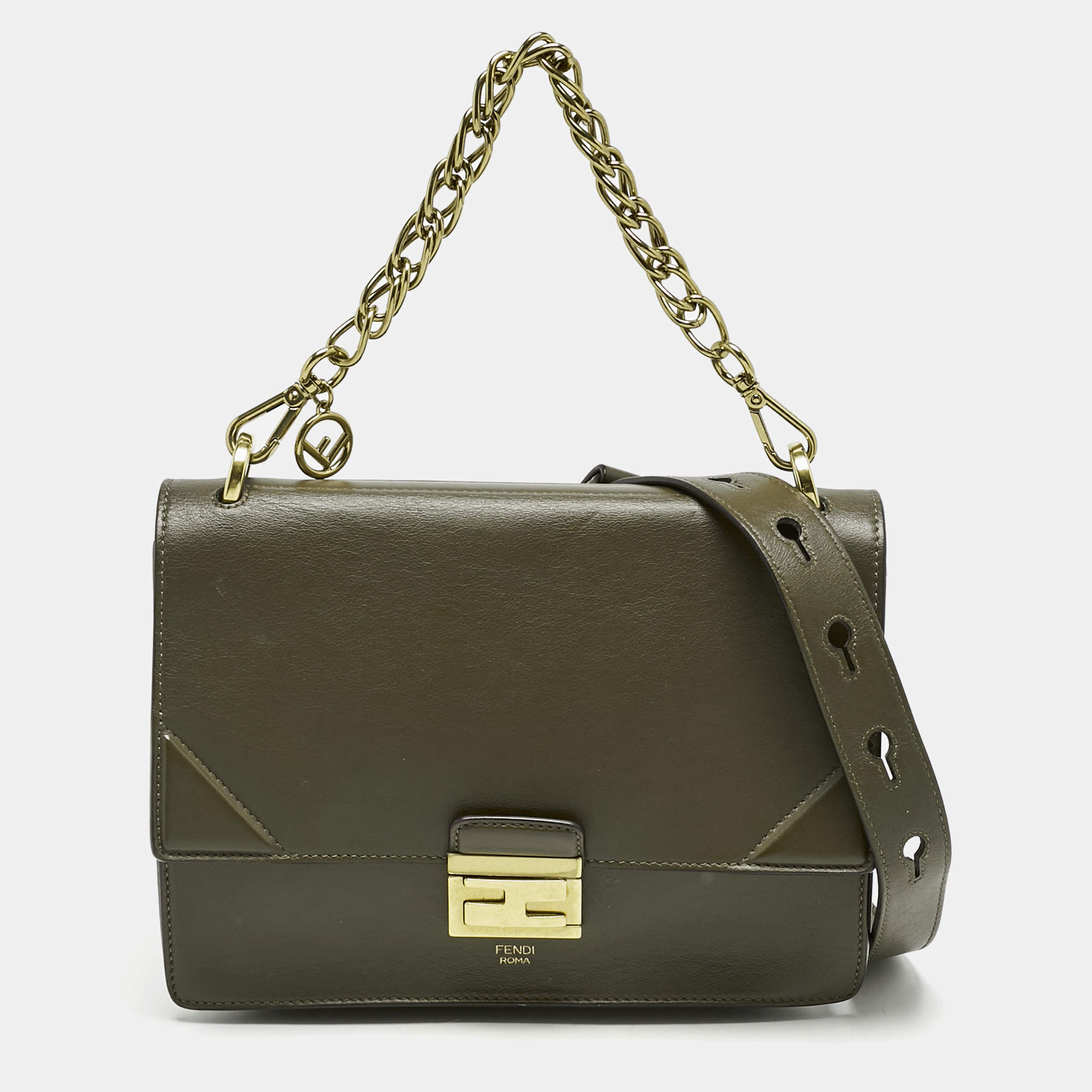 Fendi Olive Green Leather Kan U Shoulder Bag