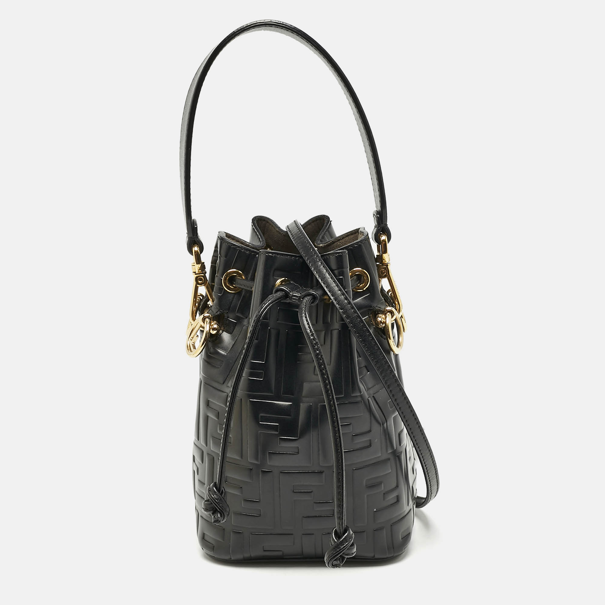 مملوكة مسبقًا Fendi Black Zucca Embossed Leather Mini Mon Tresor Bucket Bag