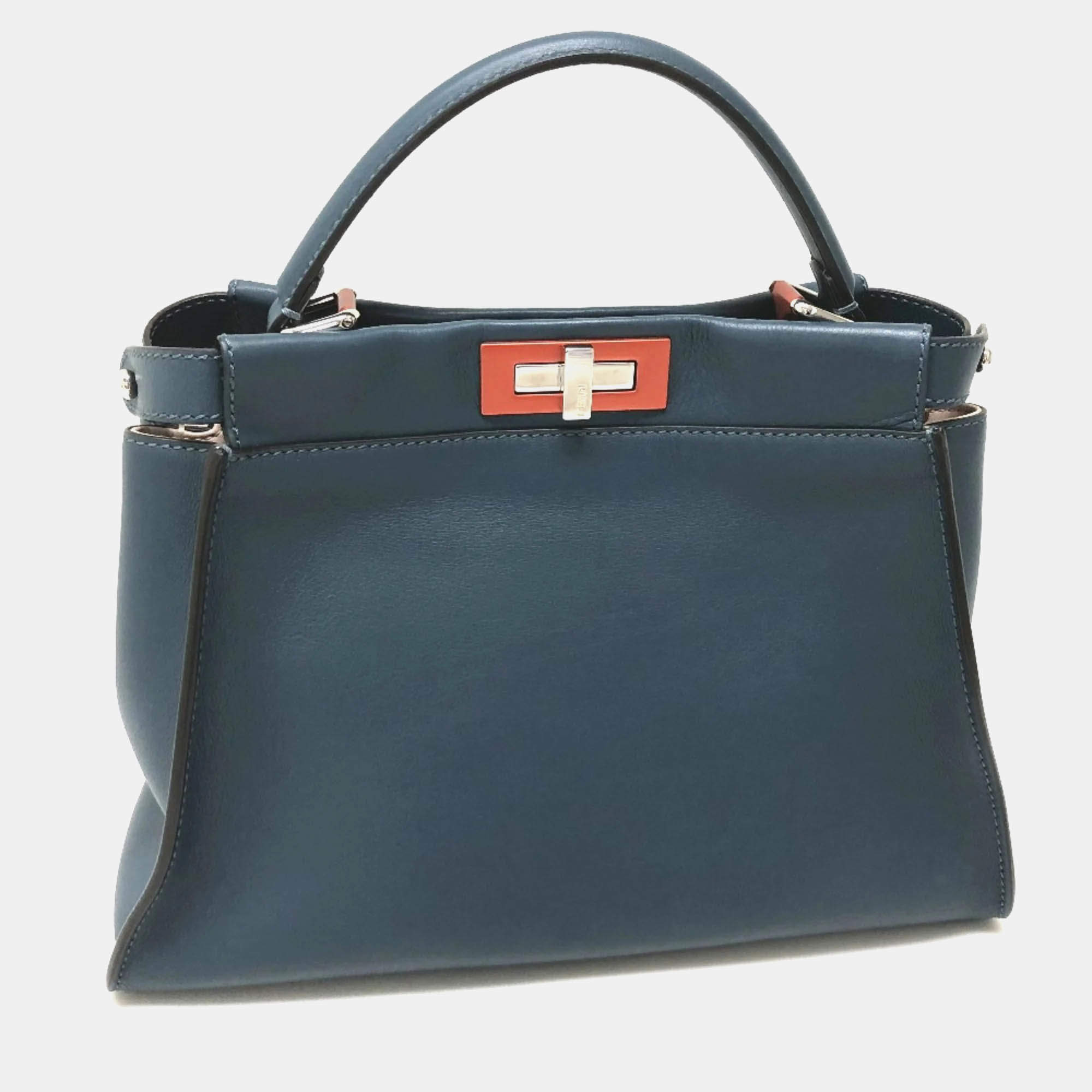 Fendi Peekaboo Blue Leather Shoulder Bag