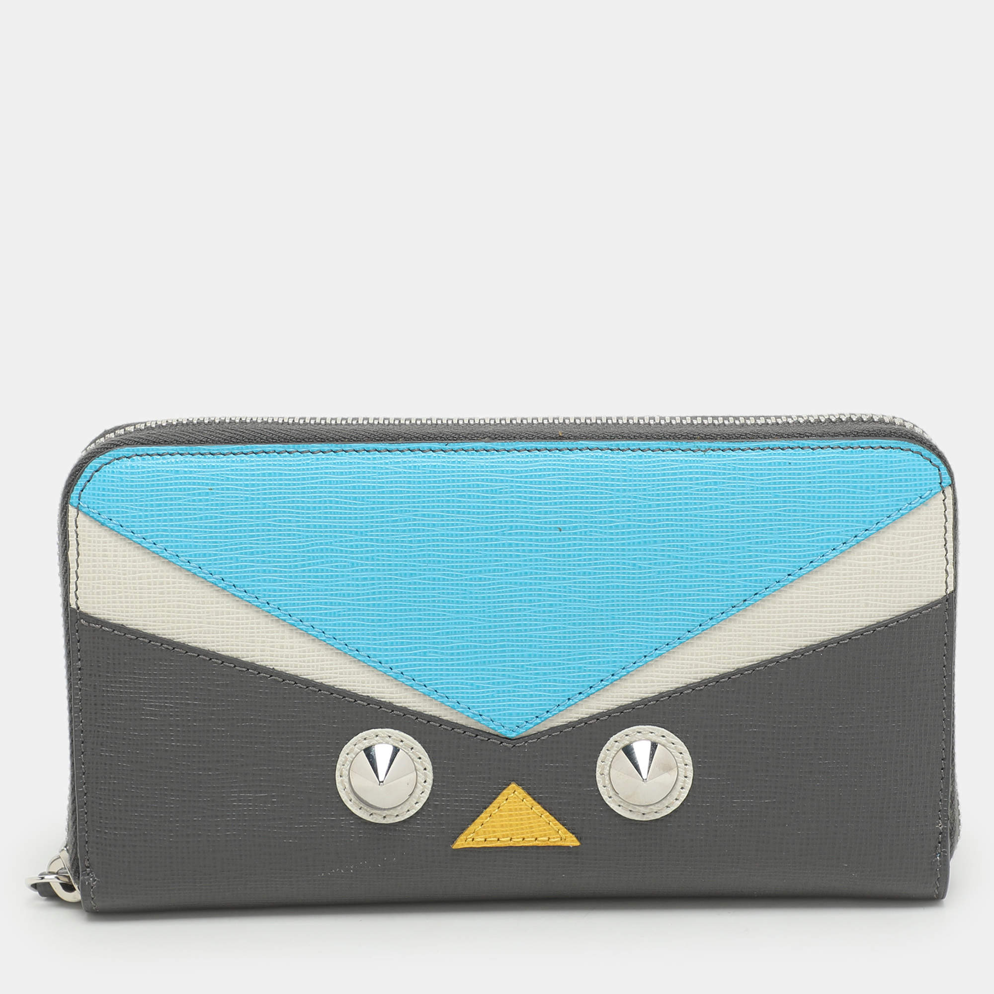 Fendi Multicolor Patchwork Leather Monster Eye Zip Around Wallet