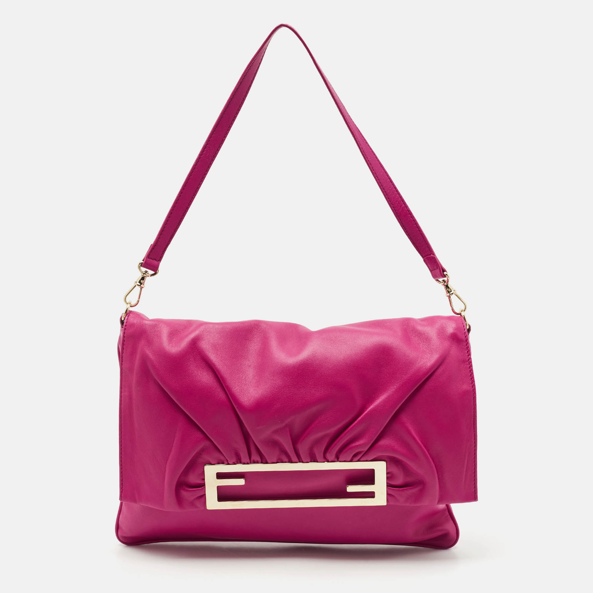 Fendi Pink Leather Flap Shoulder Bag