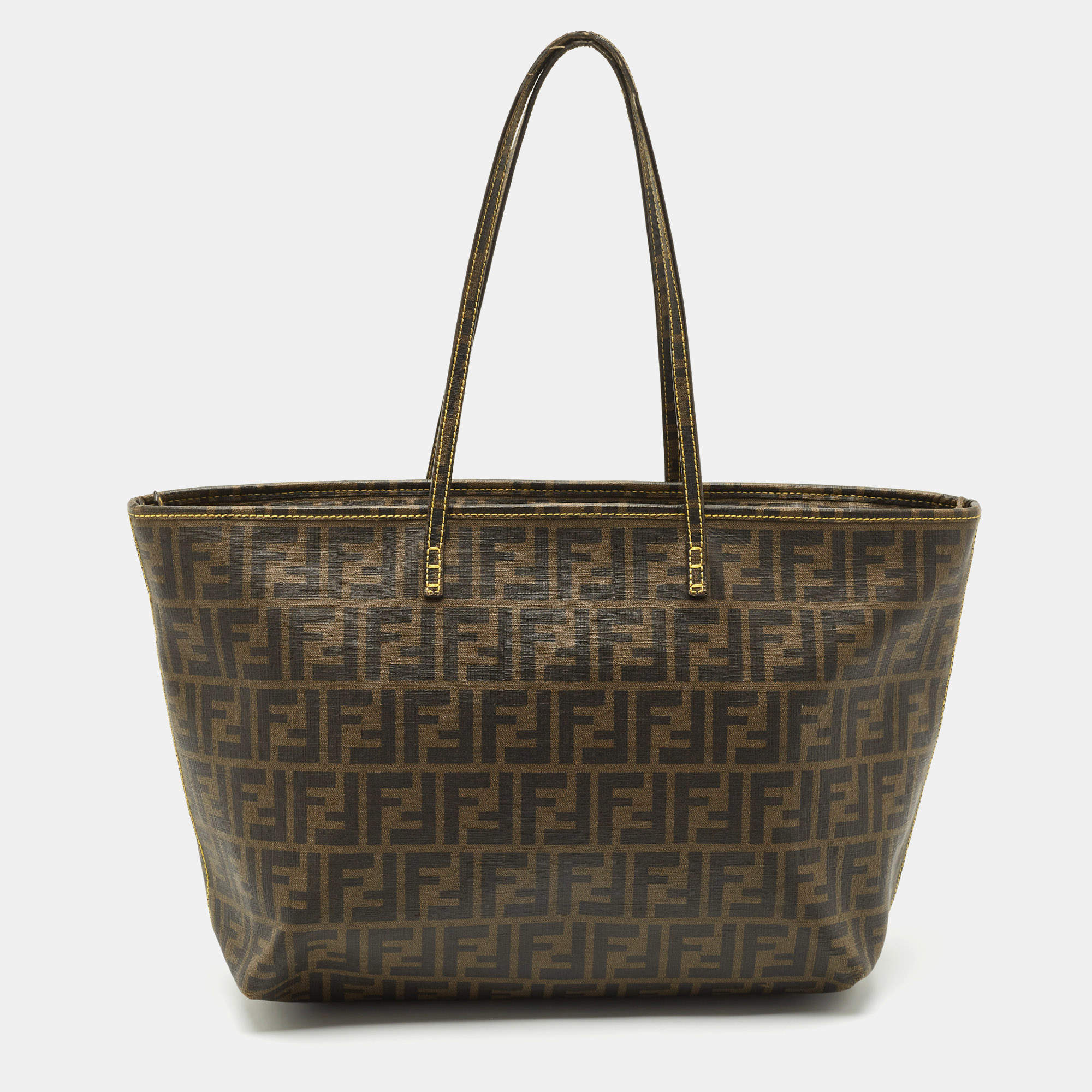 Fendi Tobacco Zucca Coated Canvas Medium Roll Shopper Tote