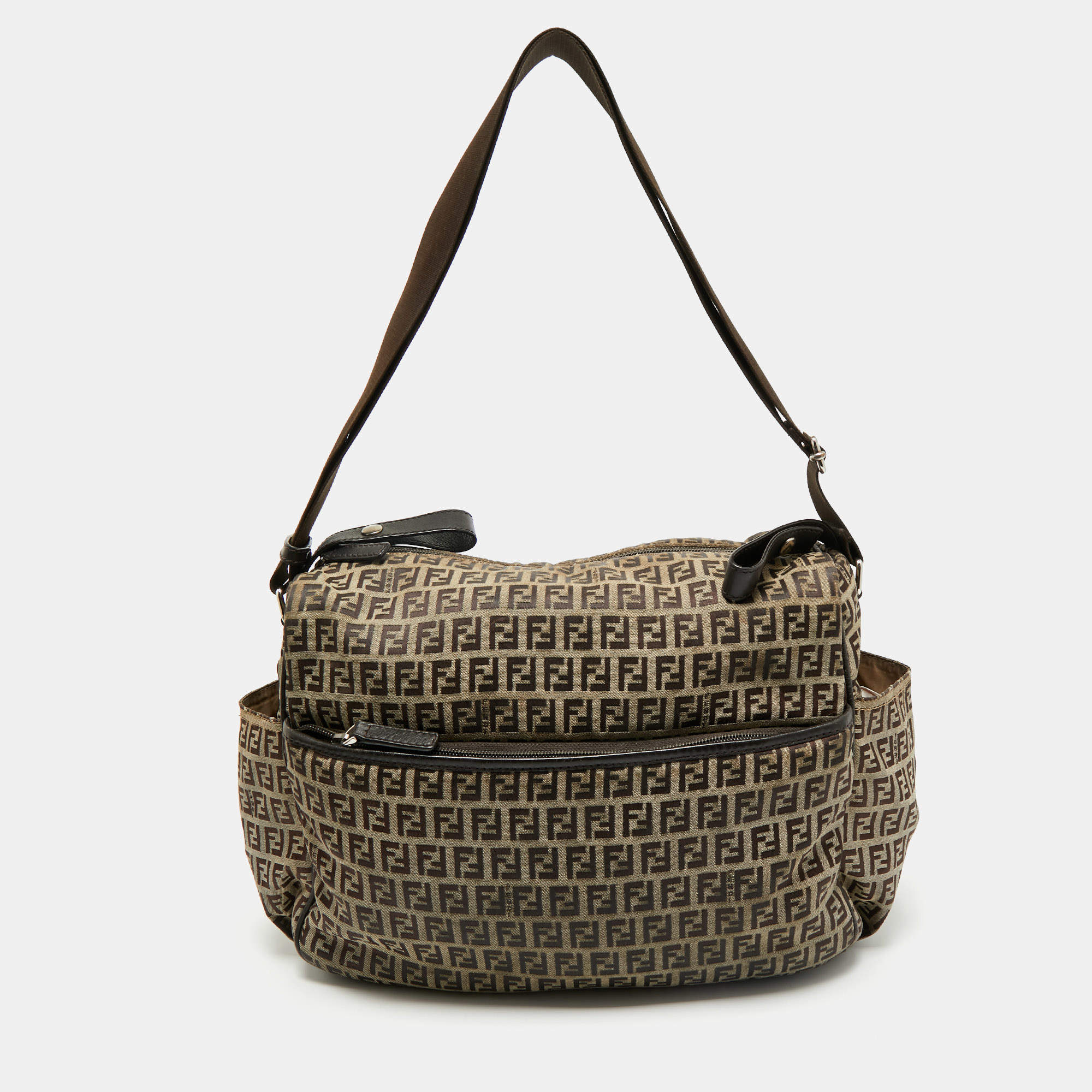 Pre Owned Fendi Brown Zucchino Canvas Changing  Shoulder Bag