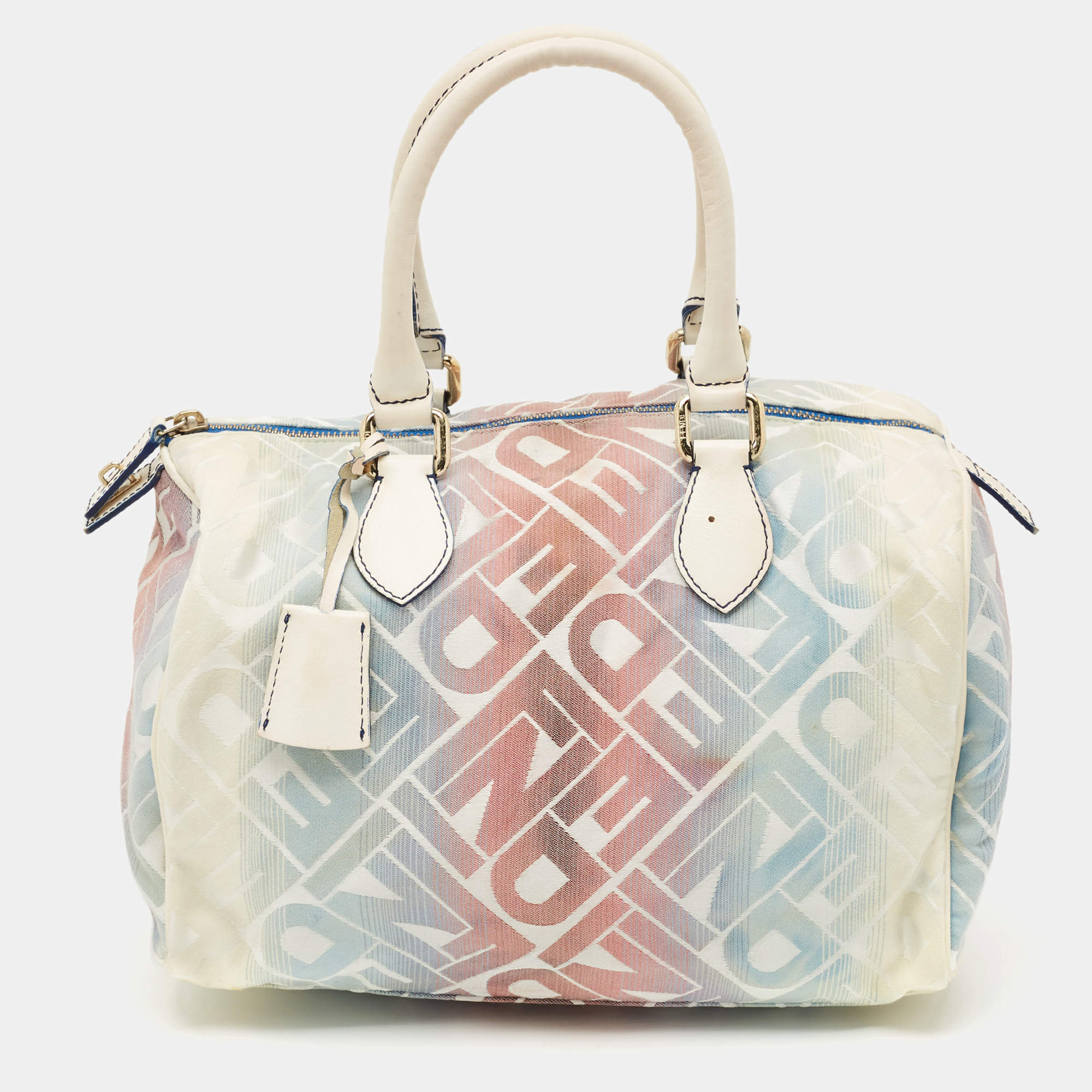 Pre Owned Fendi Multicolor Zucca Fabric and Patent Leather Boston Bag