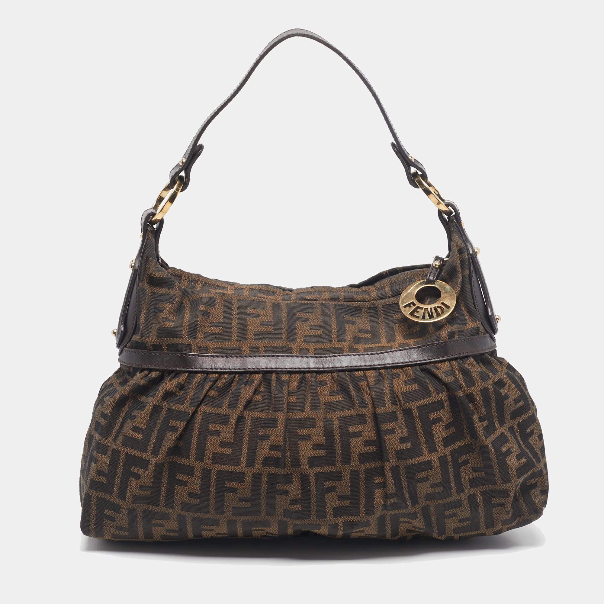 Pre Owned Fendi Tobacco Zucca Canvas Chef Shoulder Bag