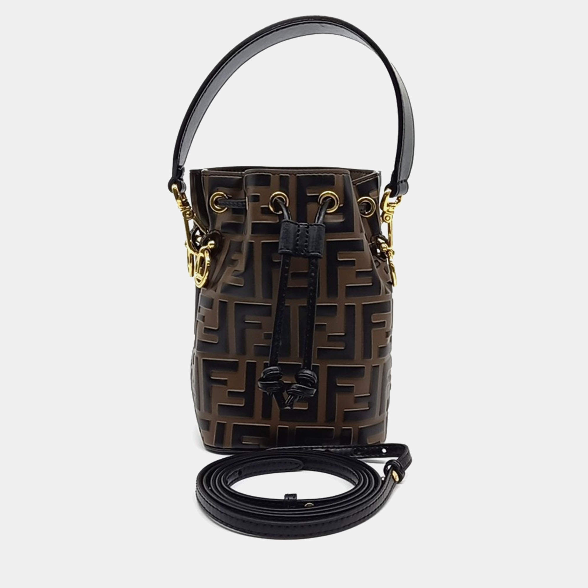 مملوكة مسبقًا Fendi Black Brown Leather Montrezo Bucket Bag Mini