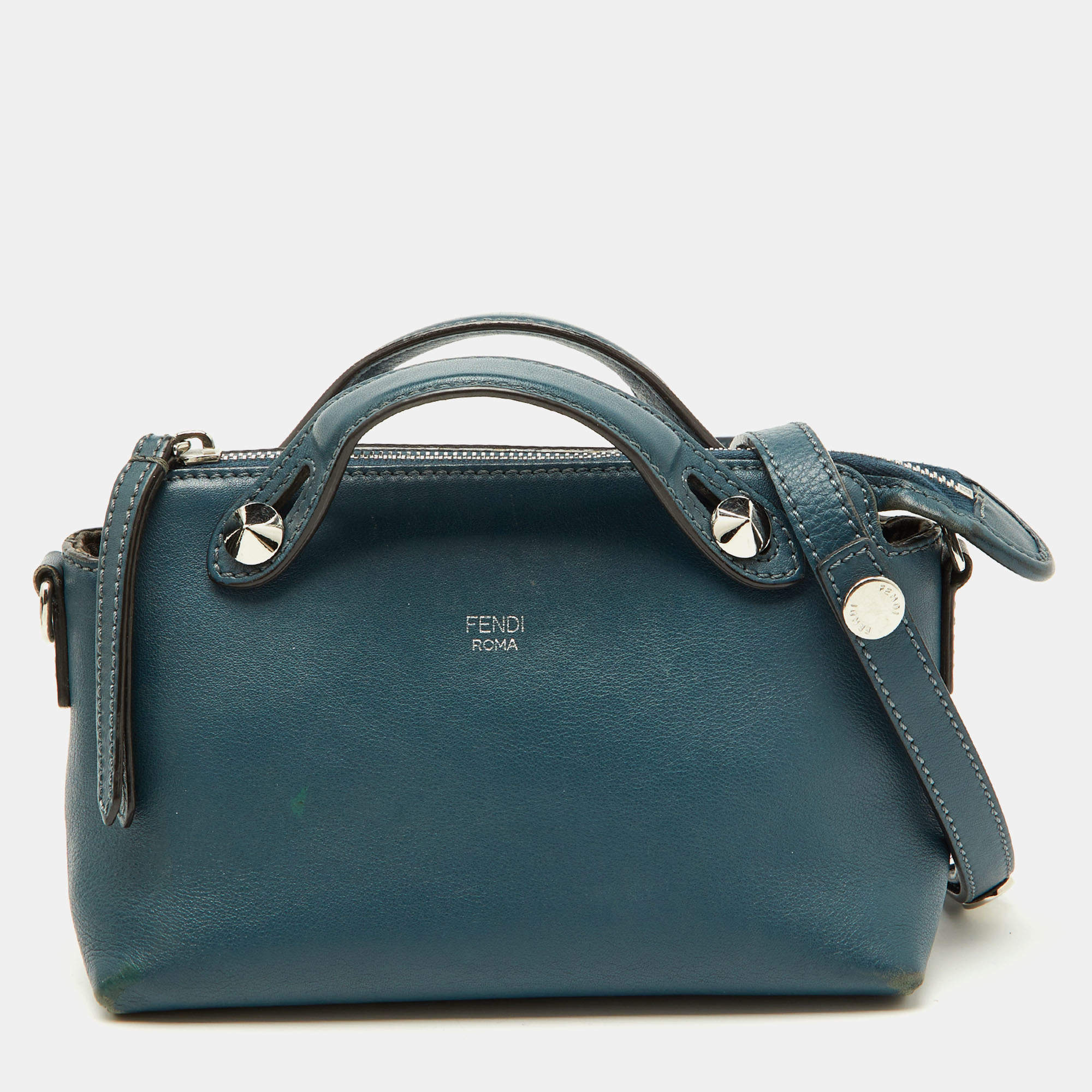 Pre Owned Fendi Blue Leather Mini By The Way Crossbody Bag