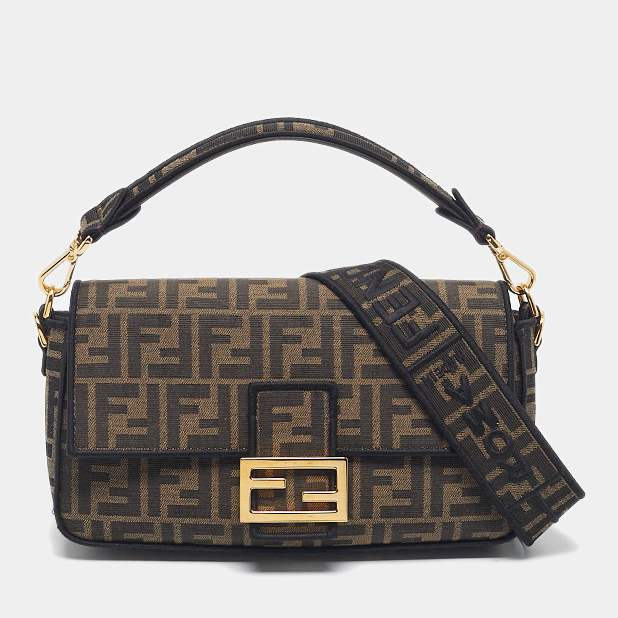 Pre Owned Fendi Tobacco Zucca Jacquard Canvas Medium Baguette Bag