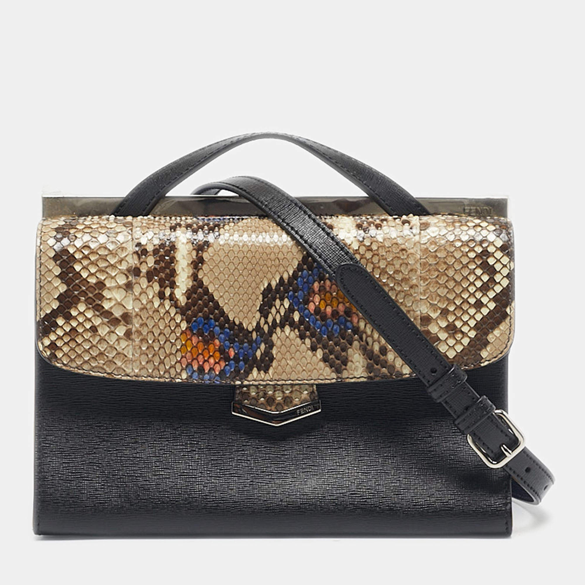 Pre Owned Fendi Multicolor Leather and Python Mini Demi Jour Top Handle Bag