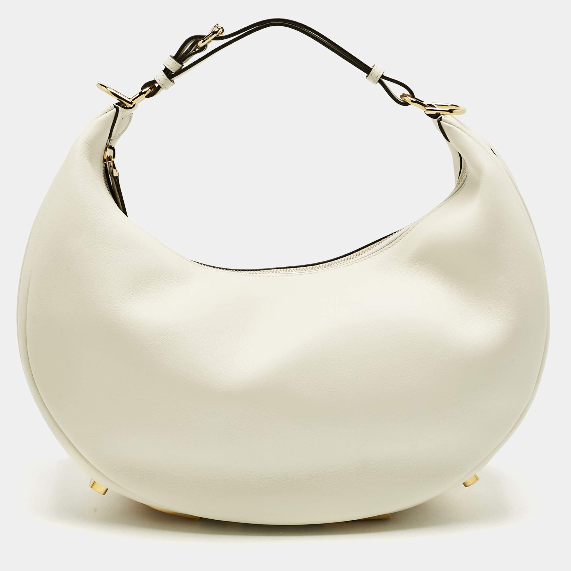 Pre Owned Fendi White Leather Medium Fendigraphy Hobo