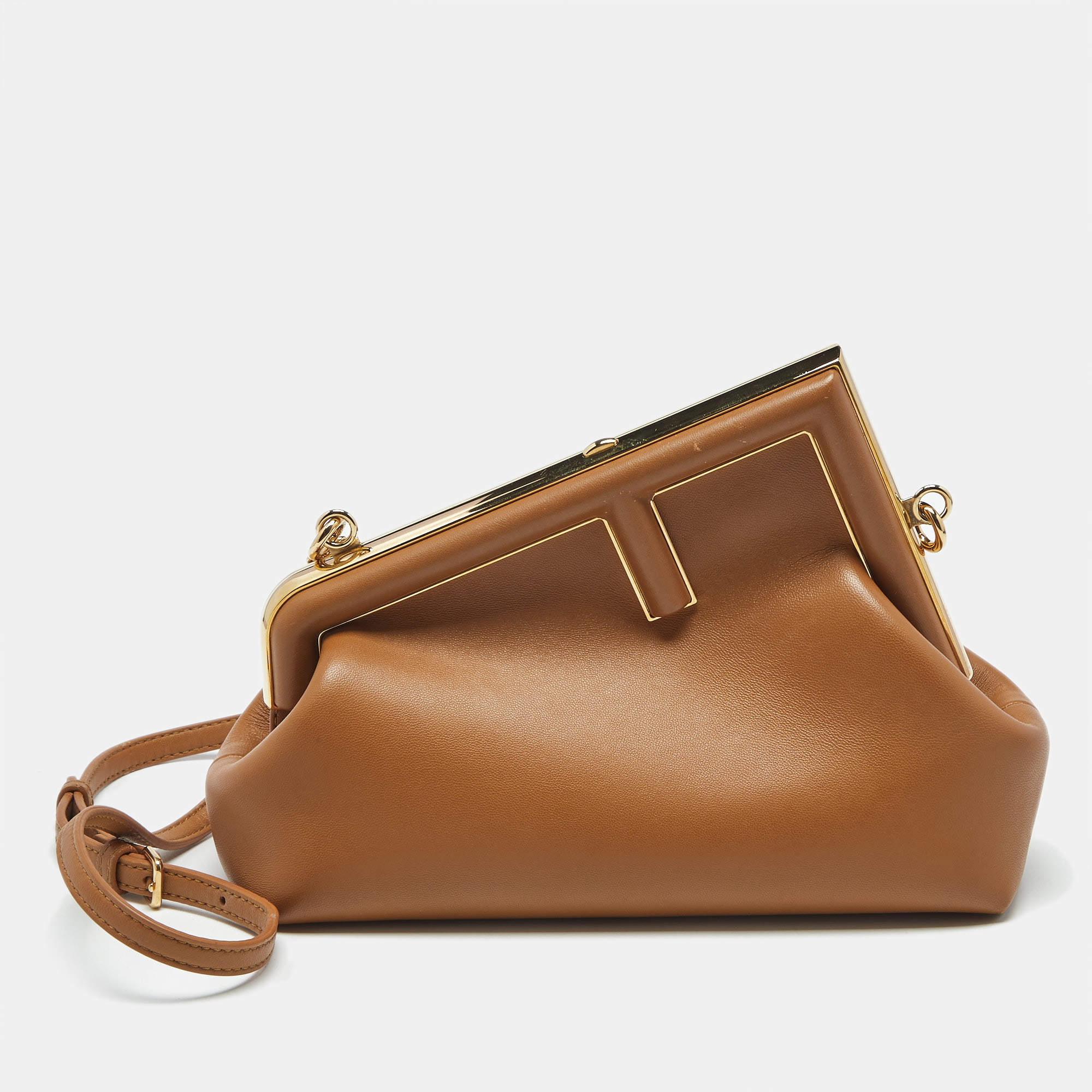 Pre Owned Fendi Brown Leather Small First Shoulder Bag
