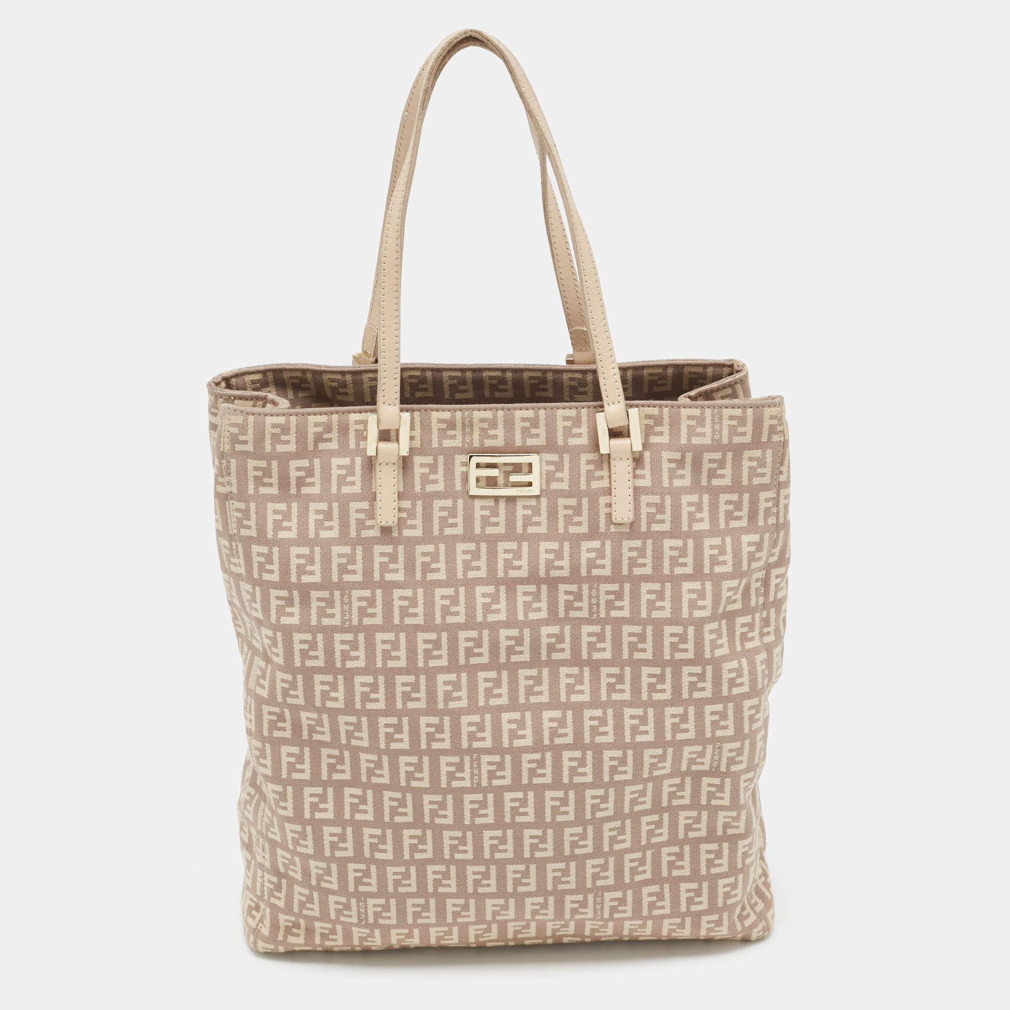 Pre Owned Fendi Beige/Pink Zucchino Canvas Logo Tote