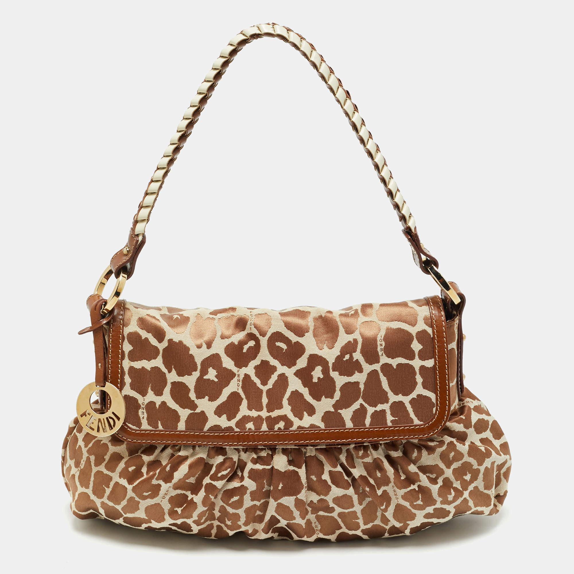 Pre Owned Fendi Brown Giraffe Print Canvas Medium Chef Shoulder Bag