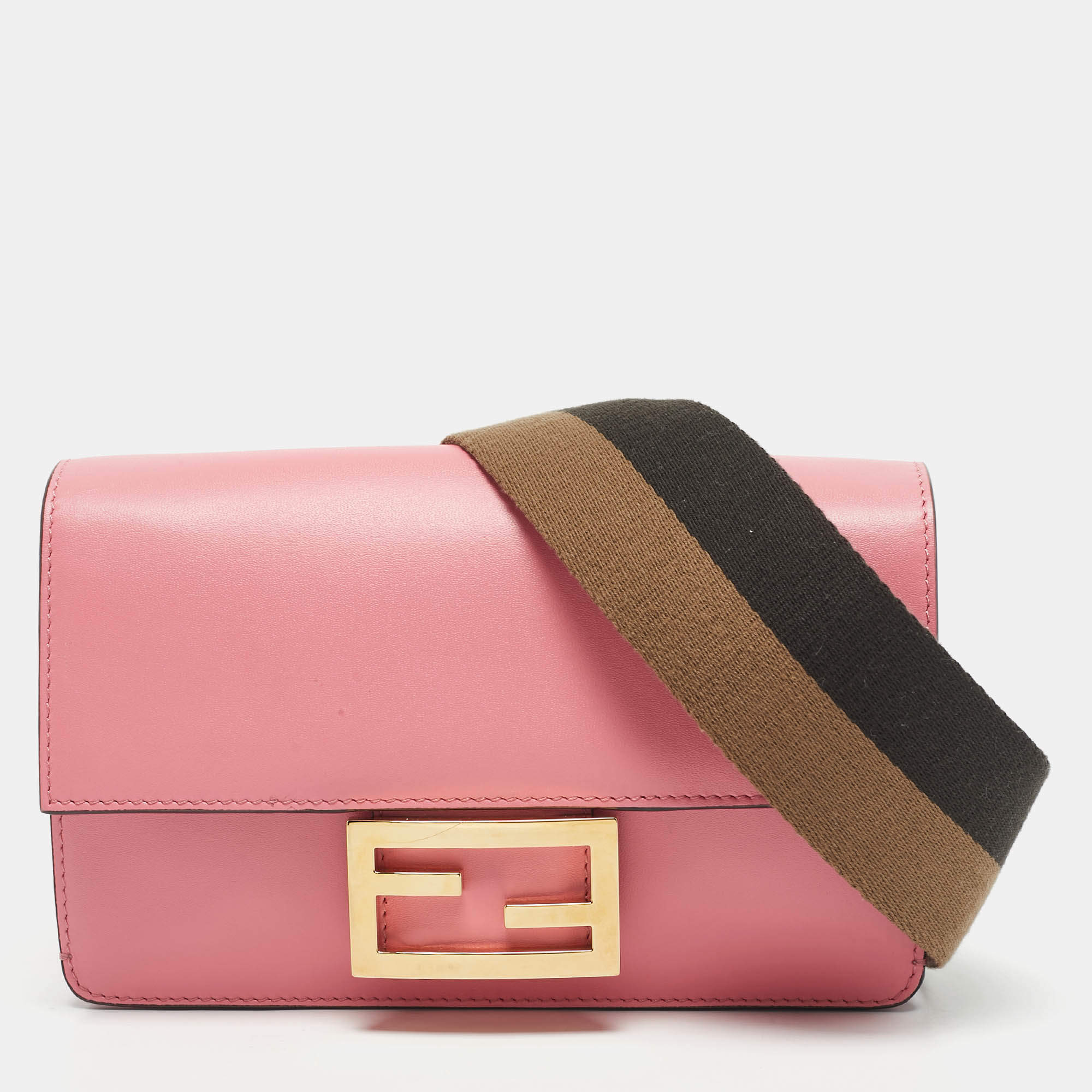 Pre Owned Fendi Pink Leather Mini Flat Baguette Bag