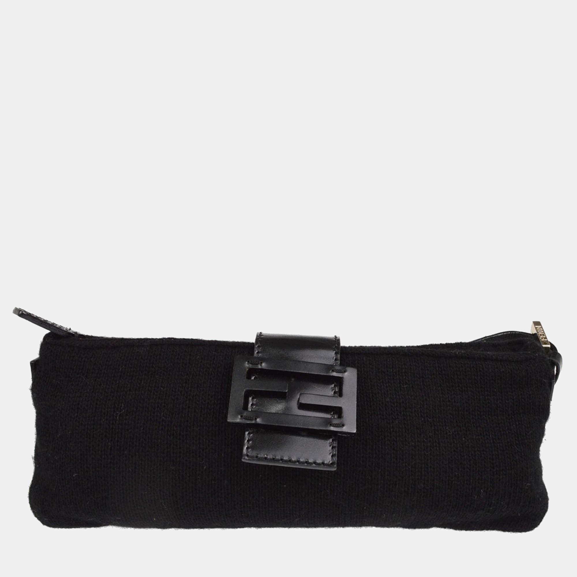 Pre Owned Fendi Black Wool Shoulder Bag