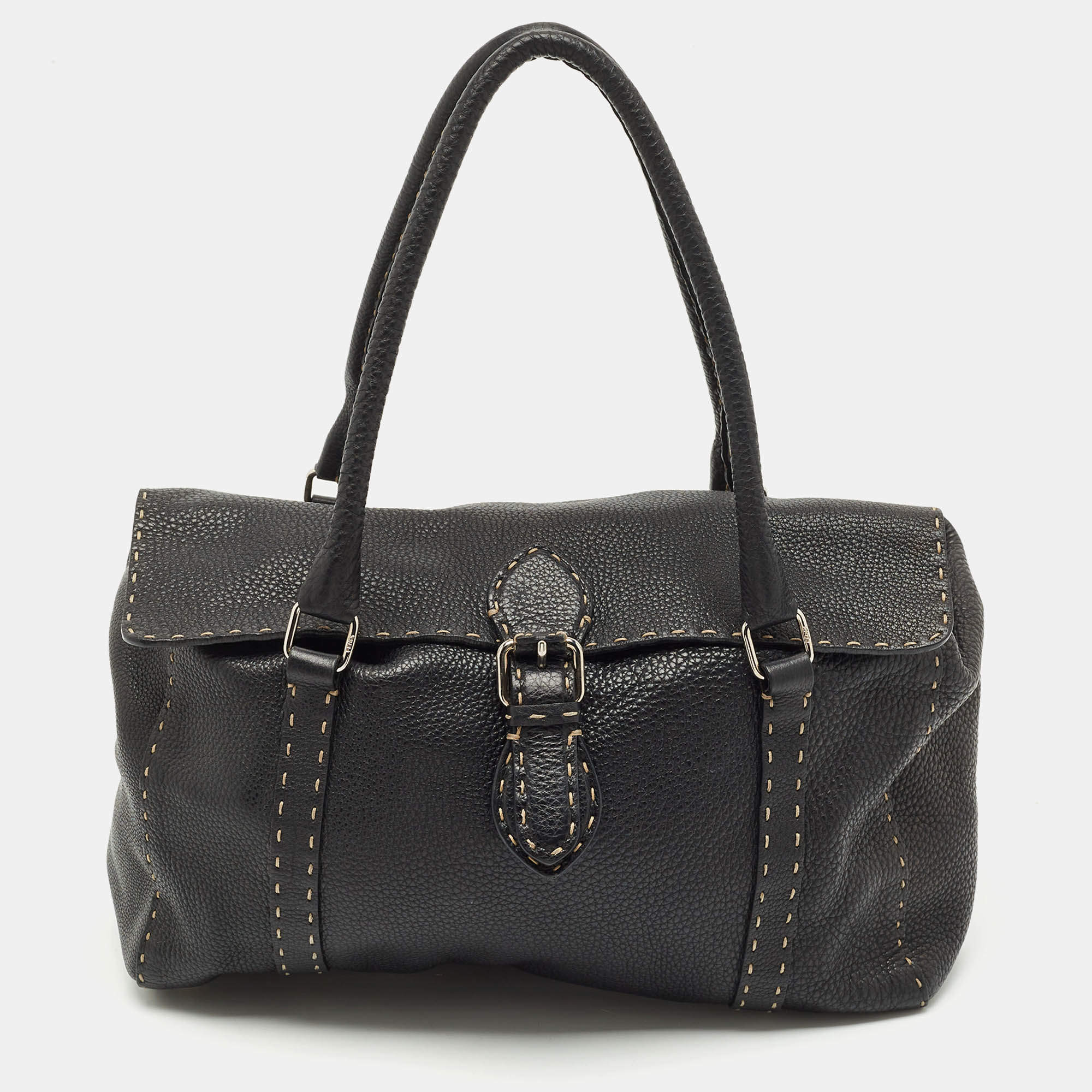 Pre Owned Fendi Black Selleria Leather Large Linda Satchel