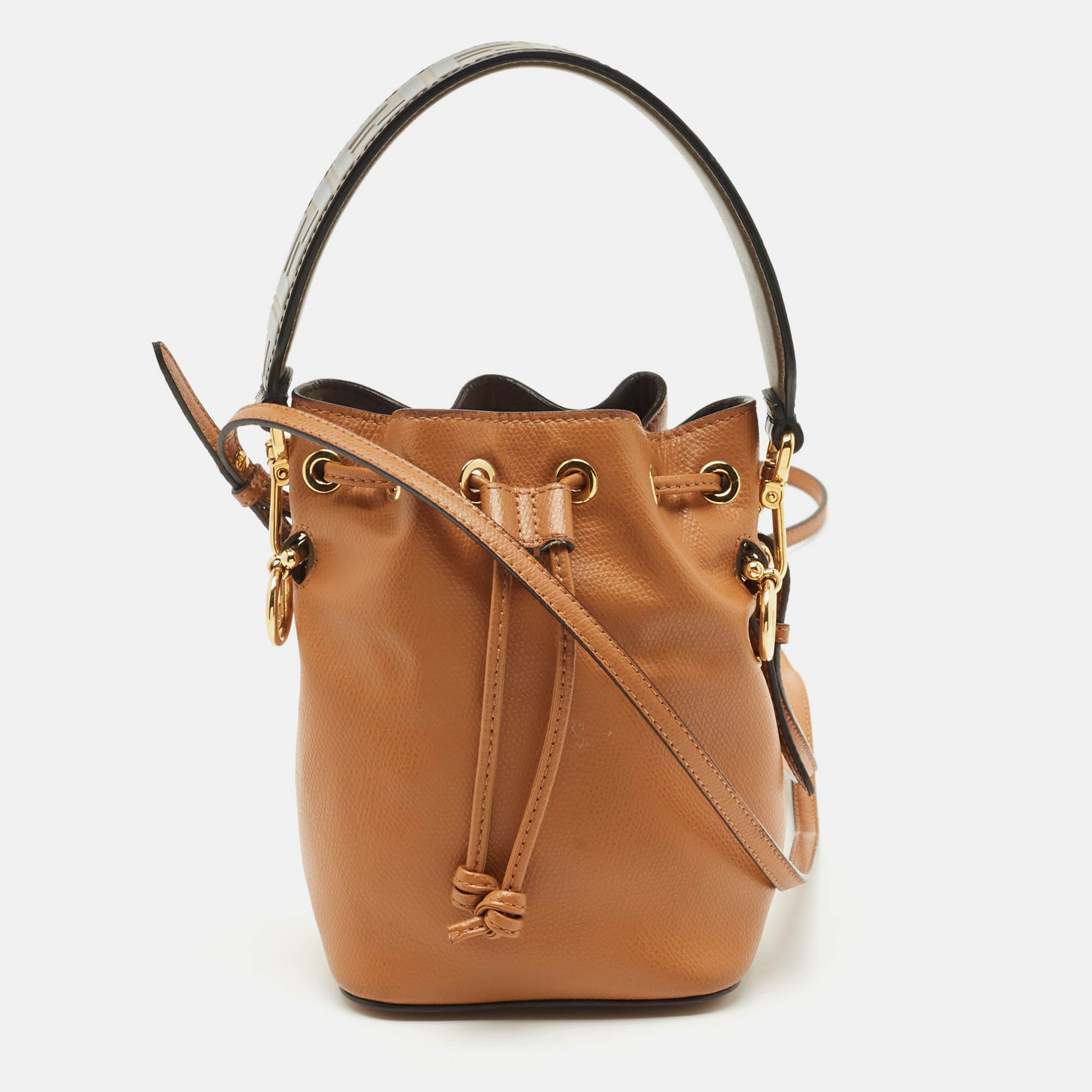 Pre Owned Fendi Brown Leather Mini Mon Tresor Bucket Bag