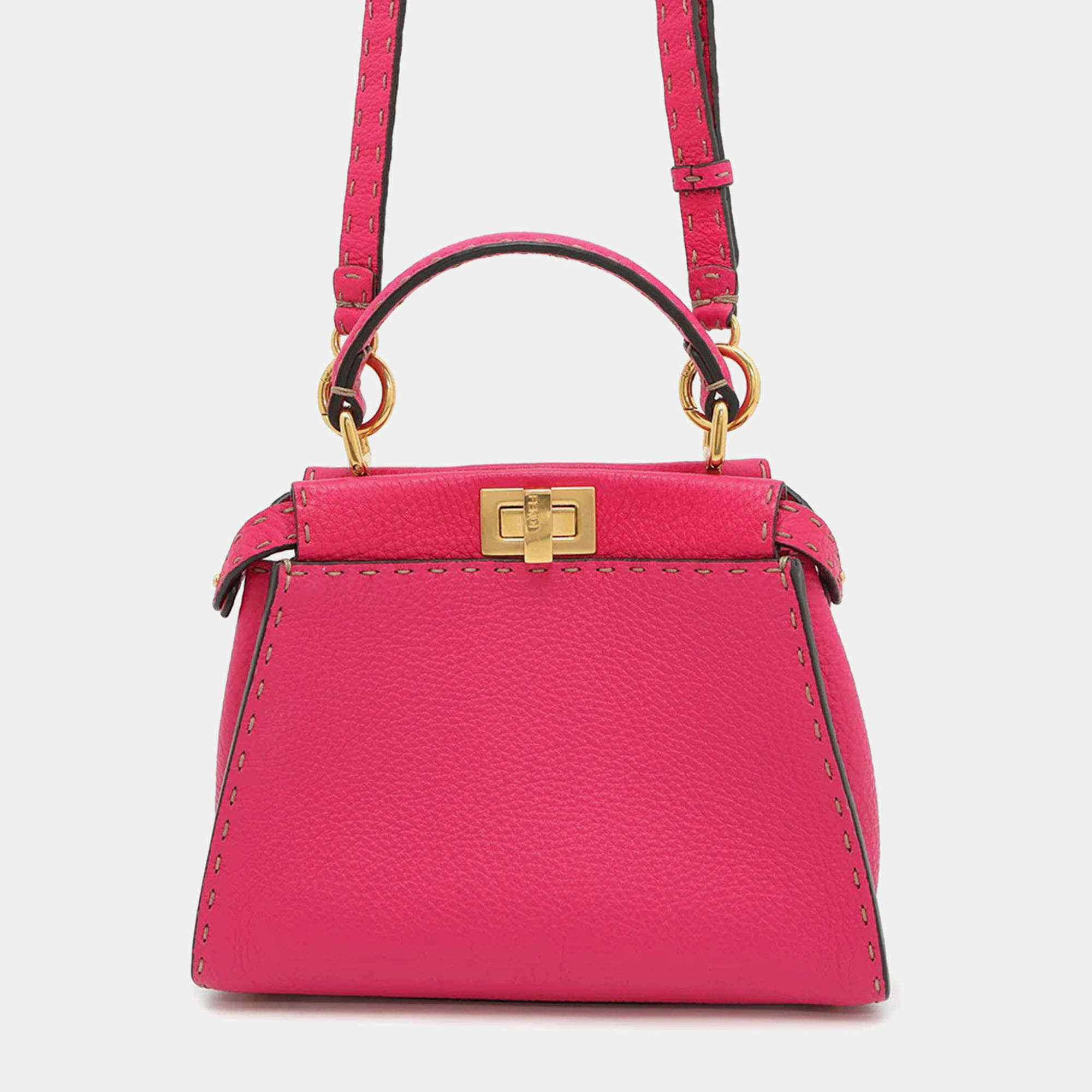 Pre Owned Fendi Selleria Peekaboo 2wayBag Pink Leather Size Mini