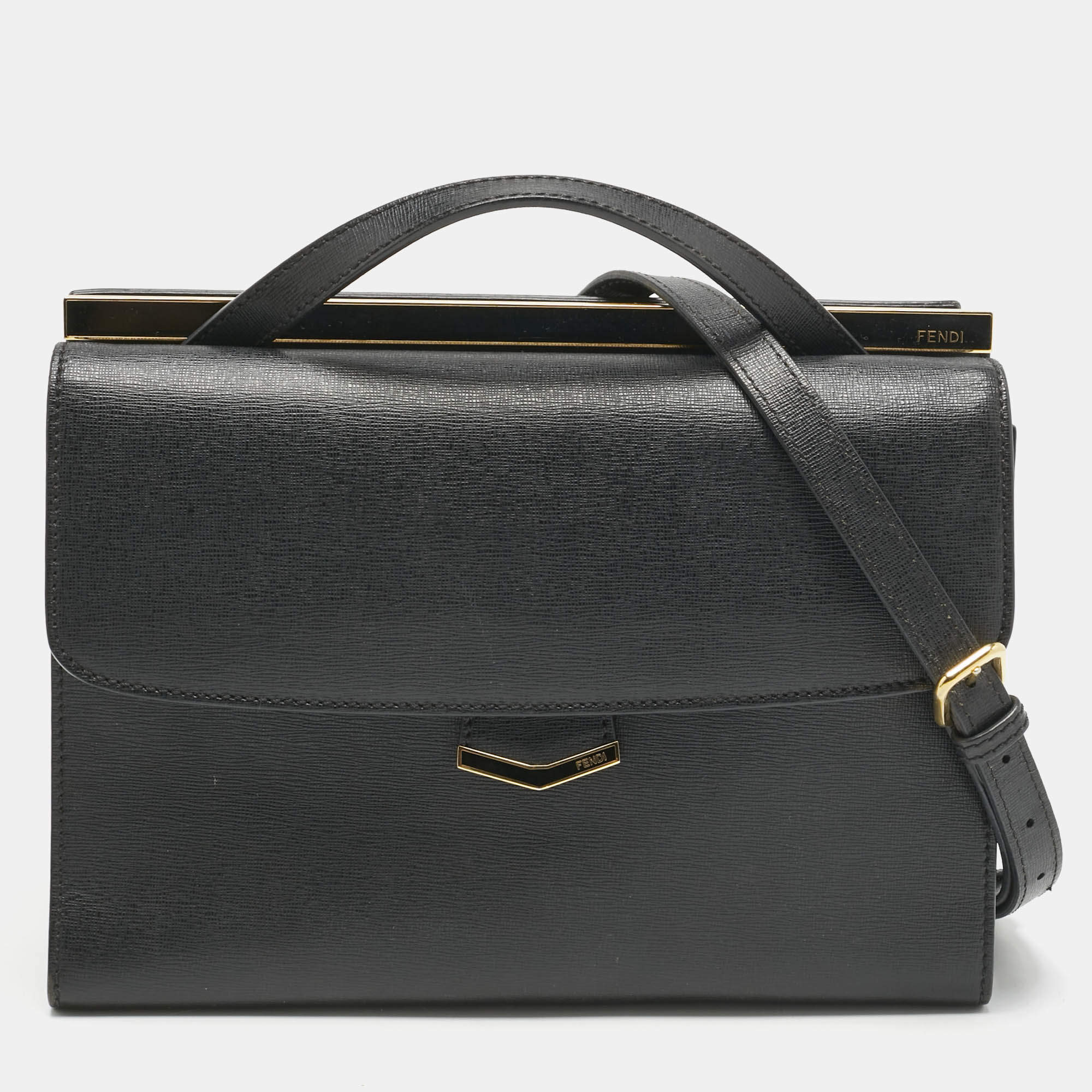 Pre Owned Fendi Black Leather Small Demi Jour Top Handle Bag