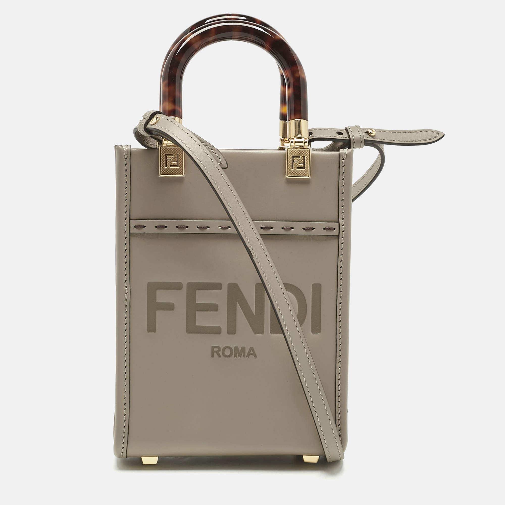 Pre Owned Fendi Grey Leather Mini Sunshine Tote
