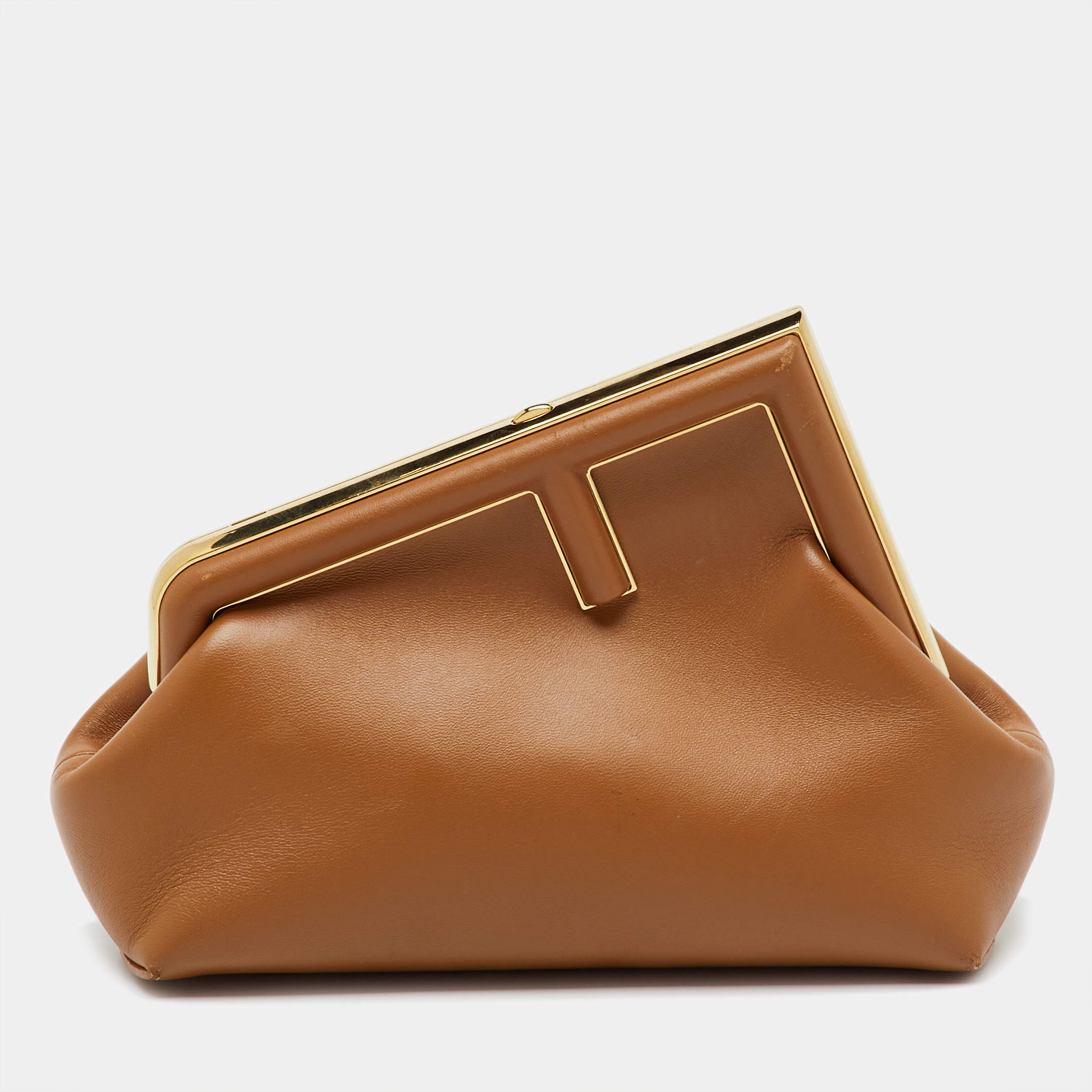 Pre Owned Fendi Tan Leather Small First Clutch