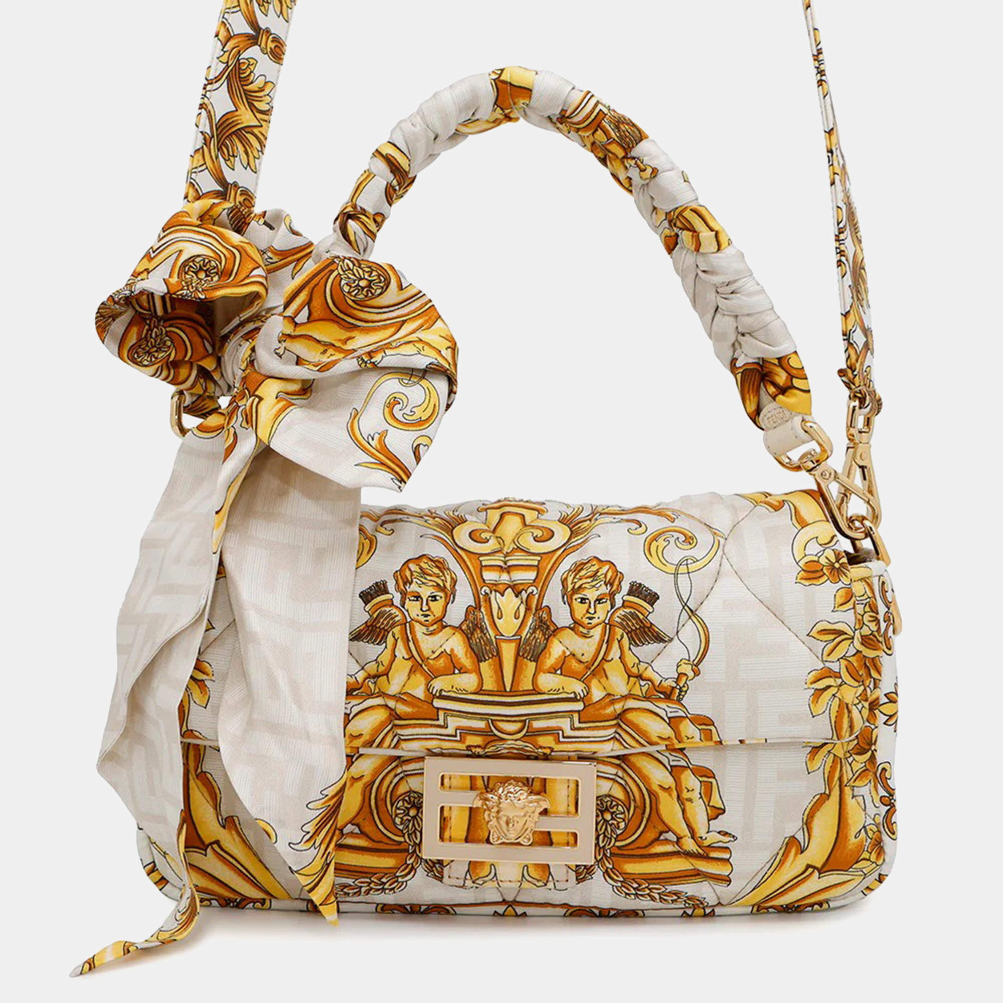 Pre Owned Fendi Fendace Mamma Bucket Ivory Yellow Nylon Shoulder Bag