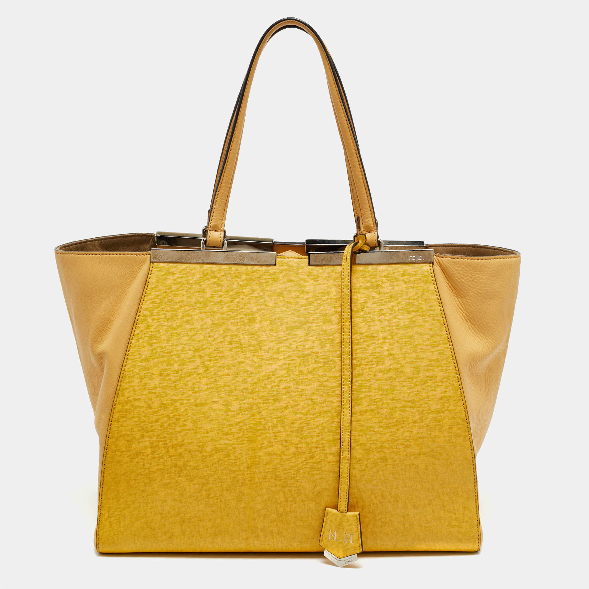 Pre Owned Fendi Two Tone Yellow Leather Large 3Jours Tote