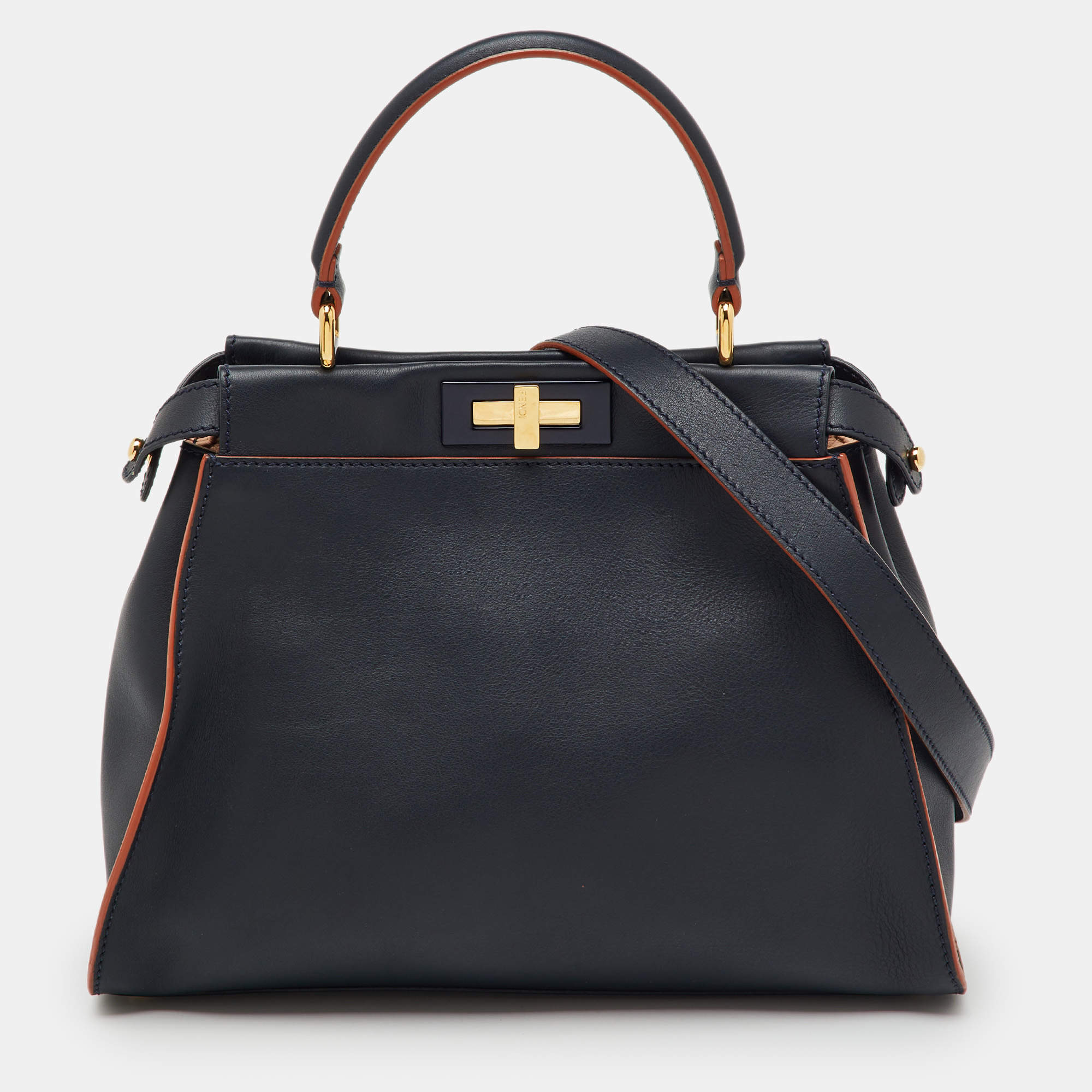 Pre Owned حقيبة فندي بيكابو جلد أزرق كحلي متوسطة بيد علوية