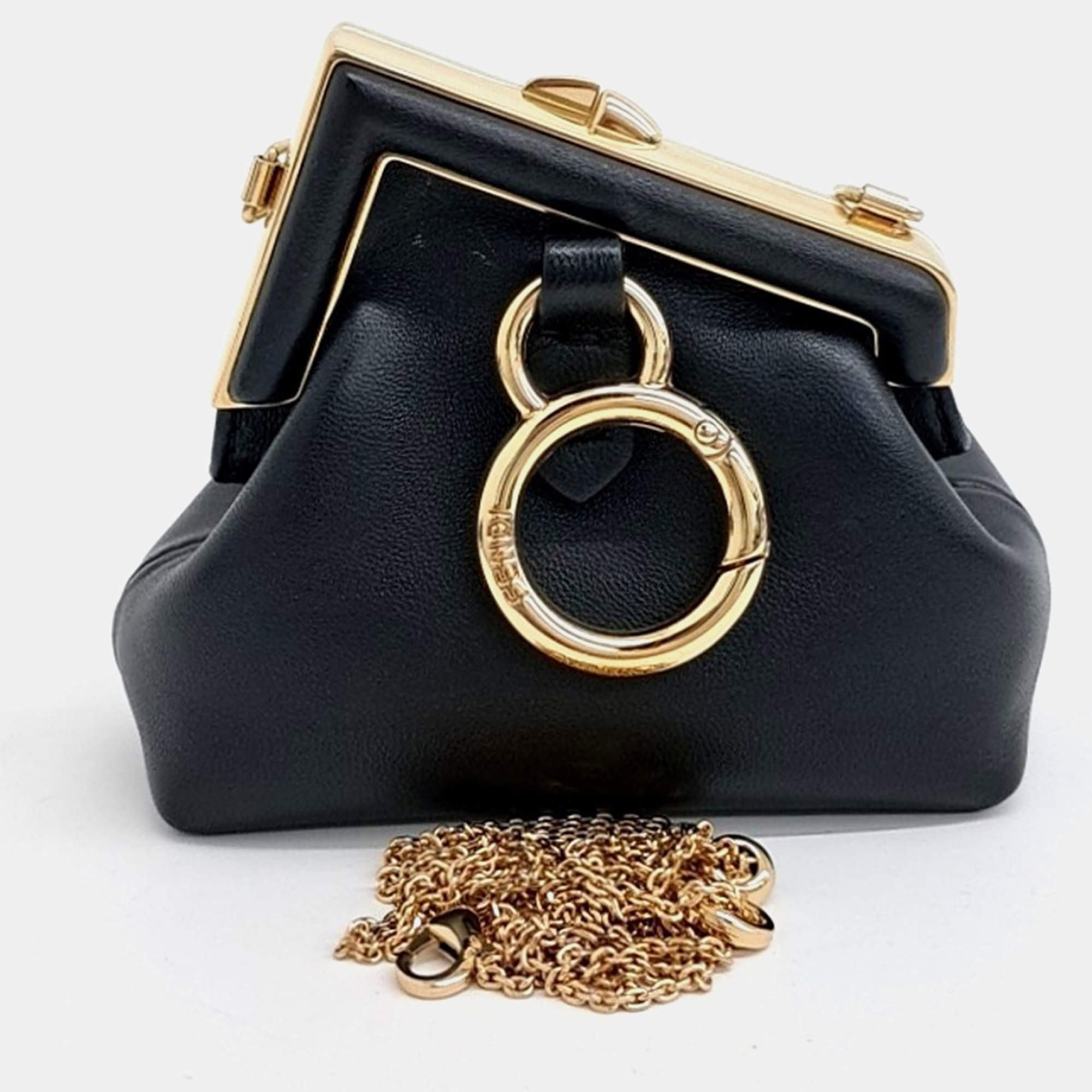 Pre Owned Fendi Nano First Black Leather Crossbody Bag