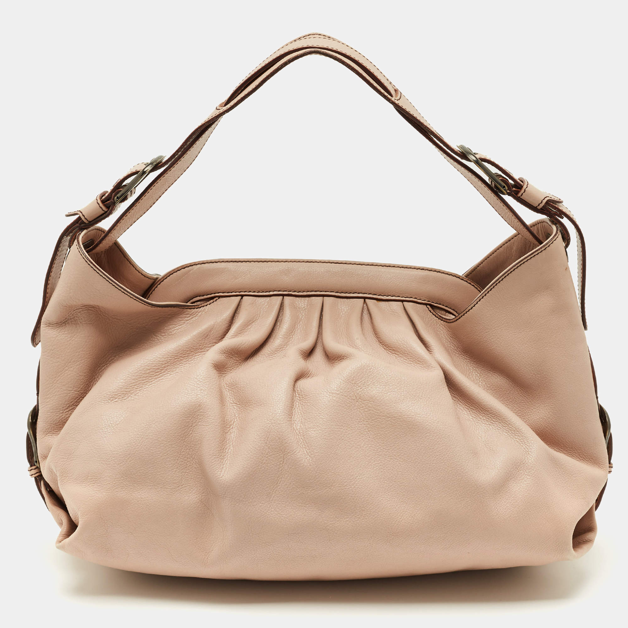 Pre Owned Fendi Rose Poudre Leather Doctor B Hobo