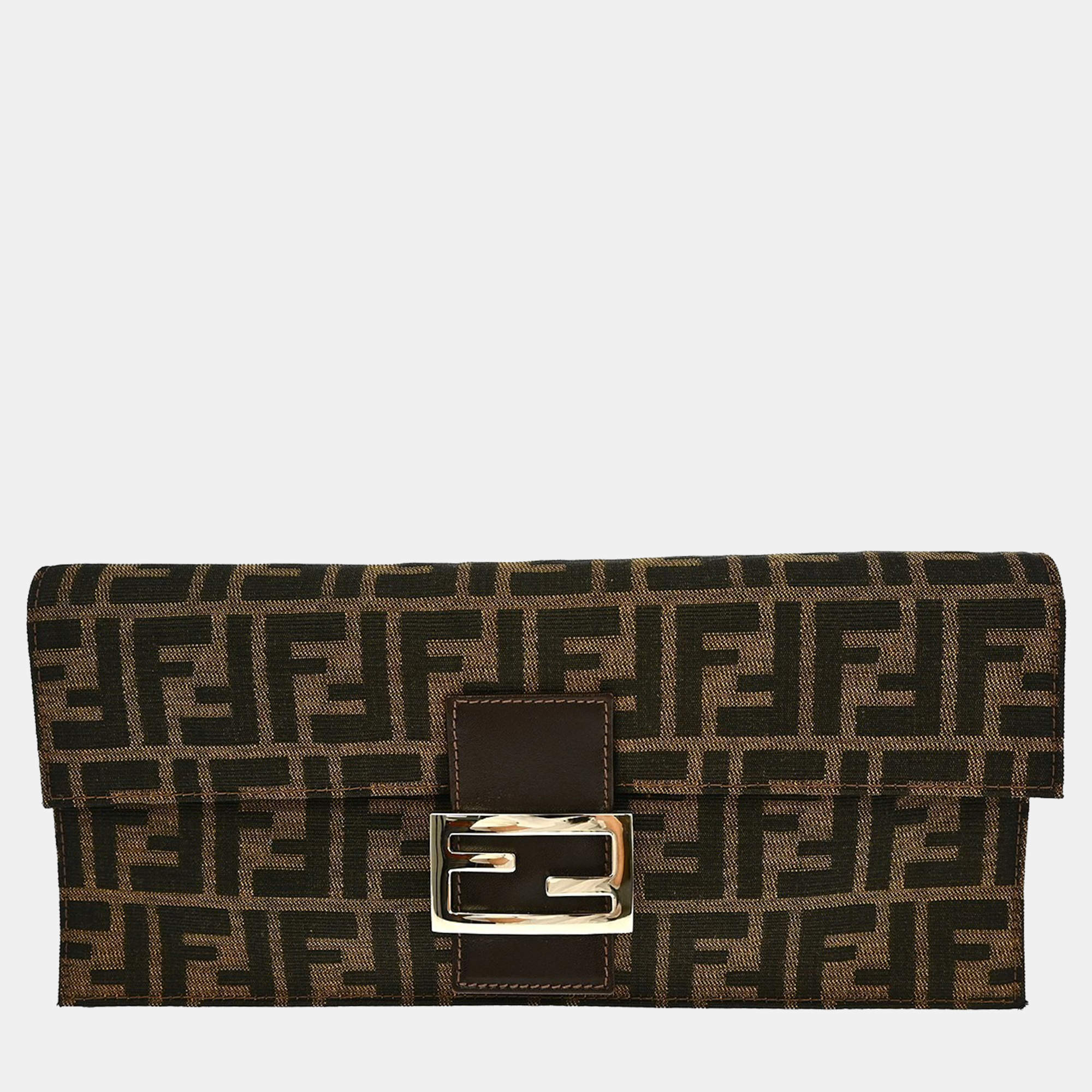 Pre Owned Fendi Brown Zucca Clutch Bag