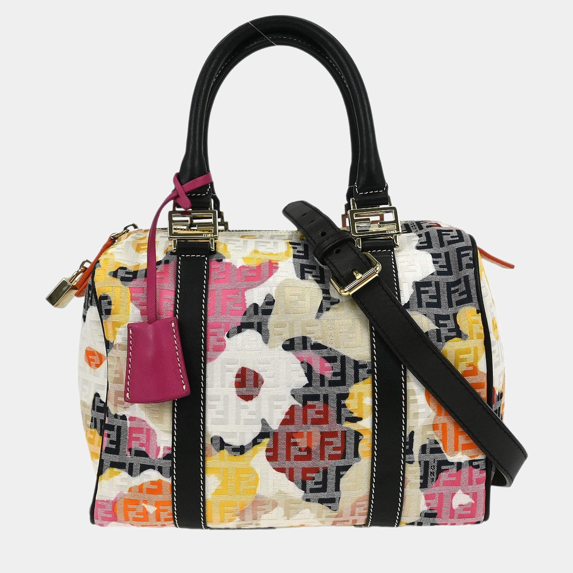 Pre Owned Fendi Black Canvas Zucchino Floral Forever Handbag