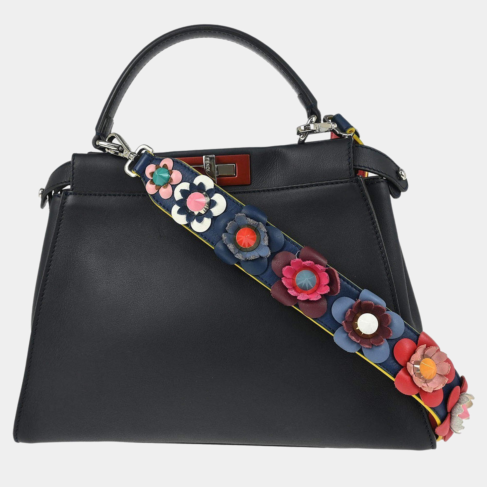 Pre Owned Fendi Black Leather Peekaboo 2way Handbag