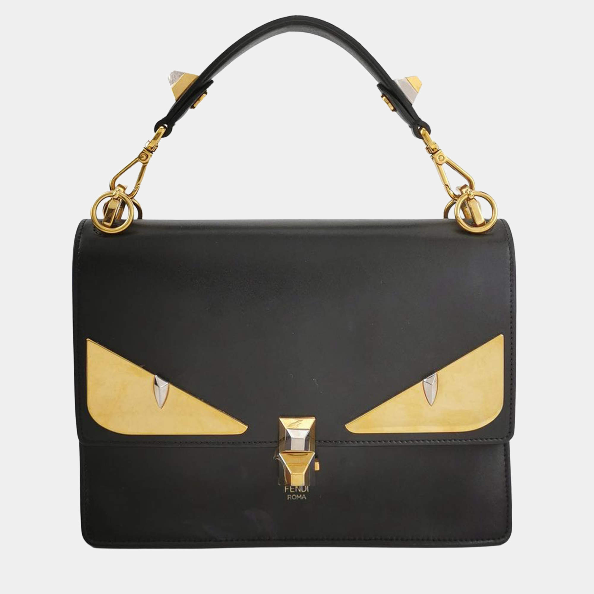 Pre Owned Fendi Black Leather Bugs Kan I Top Handle Bag