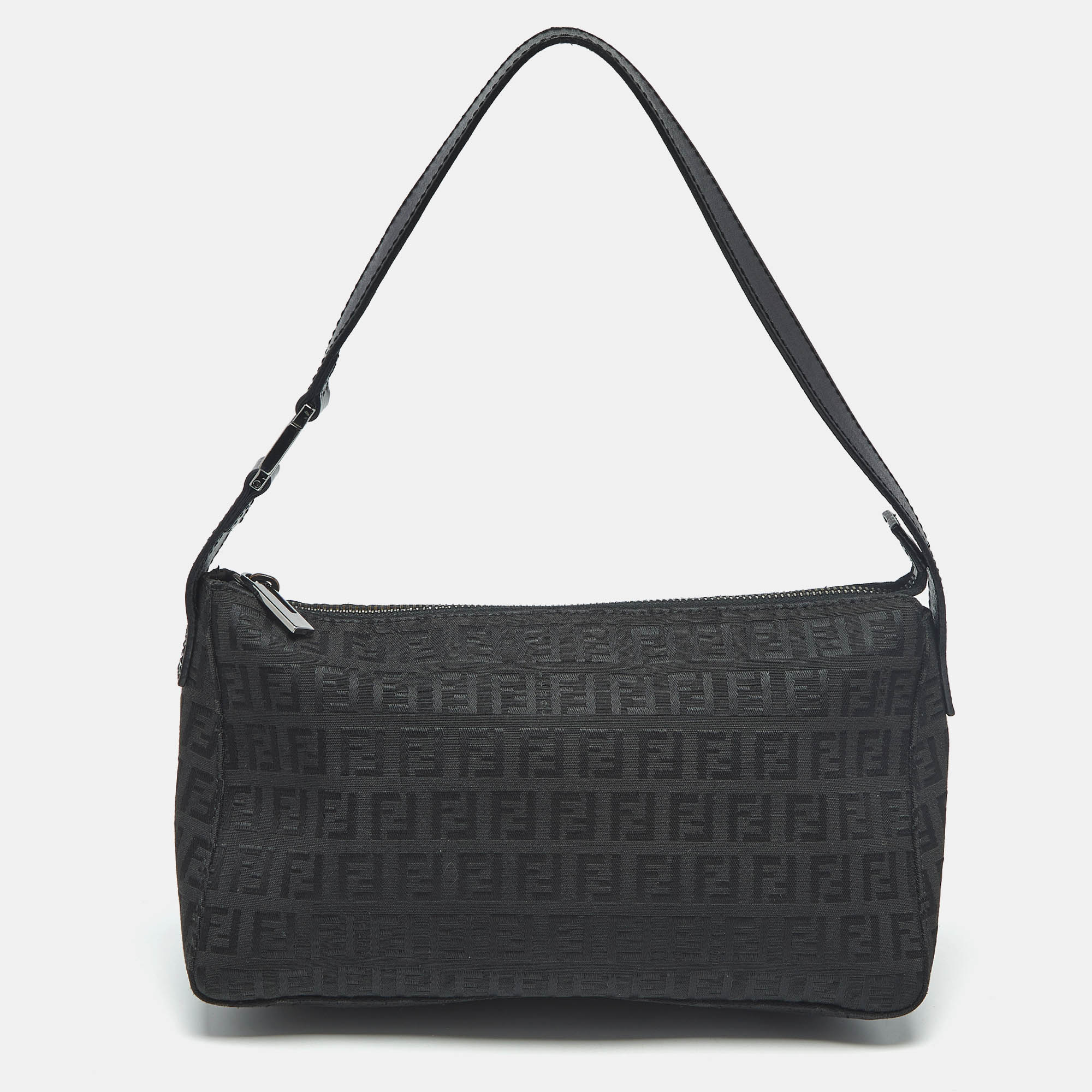 Pre Owned Fendi Black Zucchino Canvas Pochette Bag