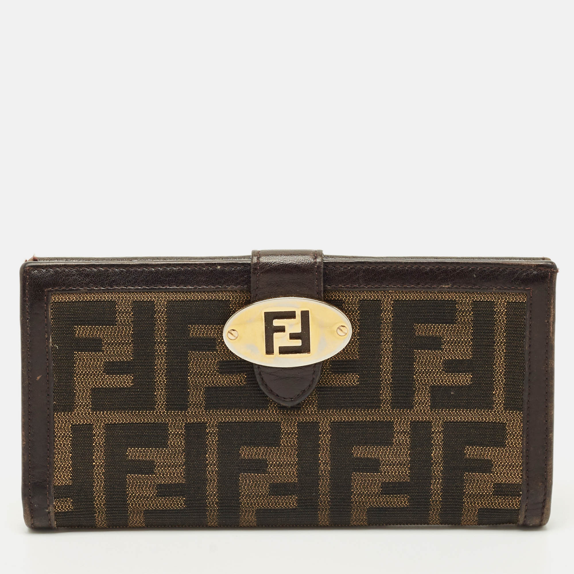Pre Owned Fendi Tobacco Zucca Canvas and Leather Forever Continental Wallet