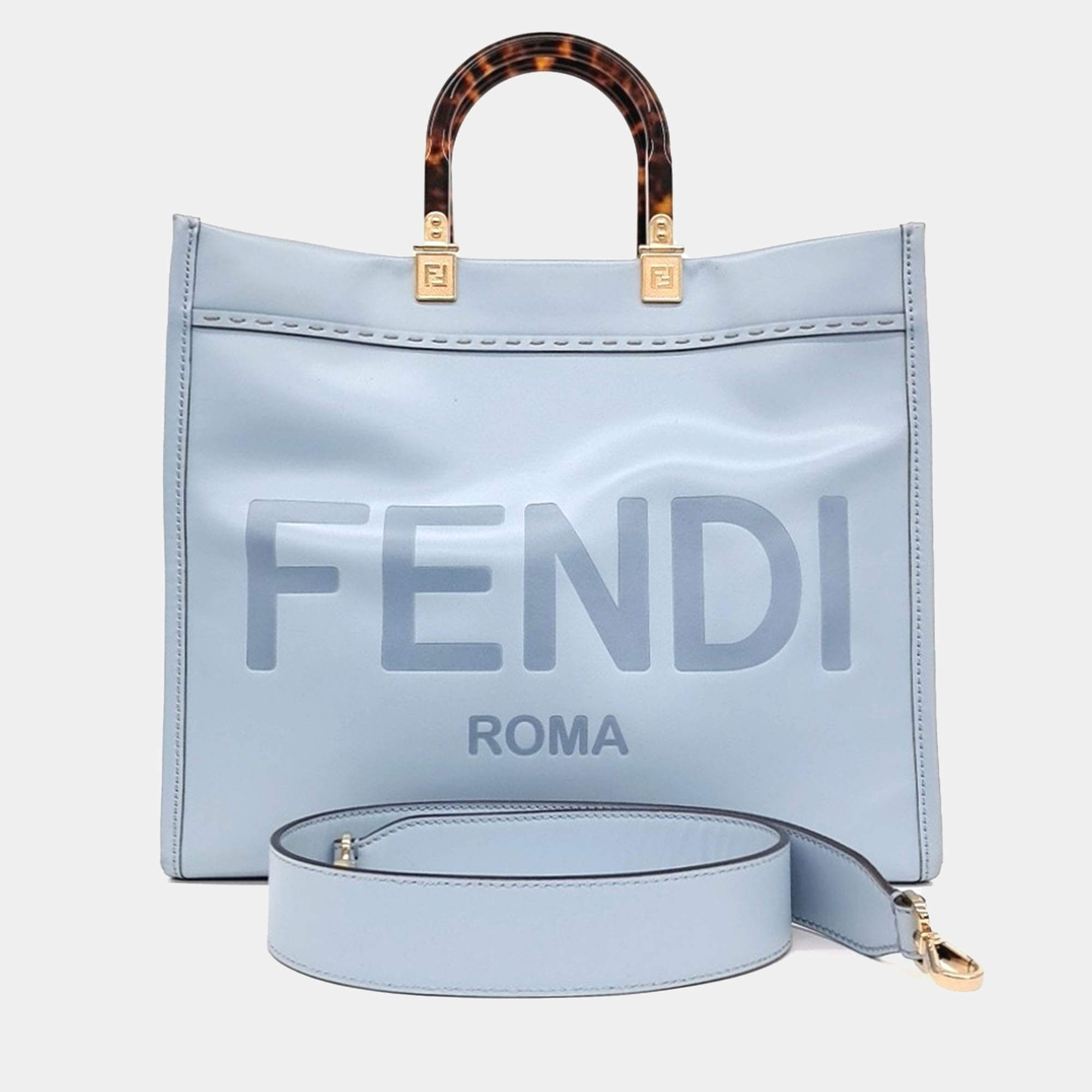 Pre Owned Fendi Blue Leather Sunshine Tote and Shoulder Bag